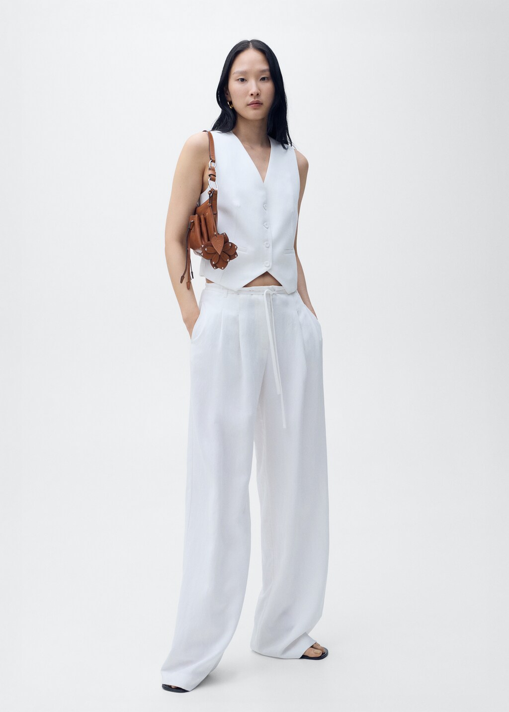 Lyocell suit pants with bow belt