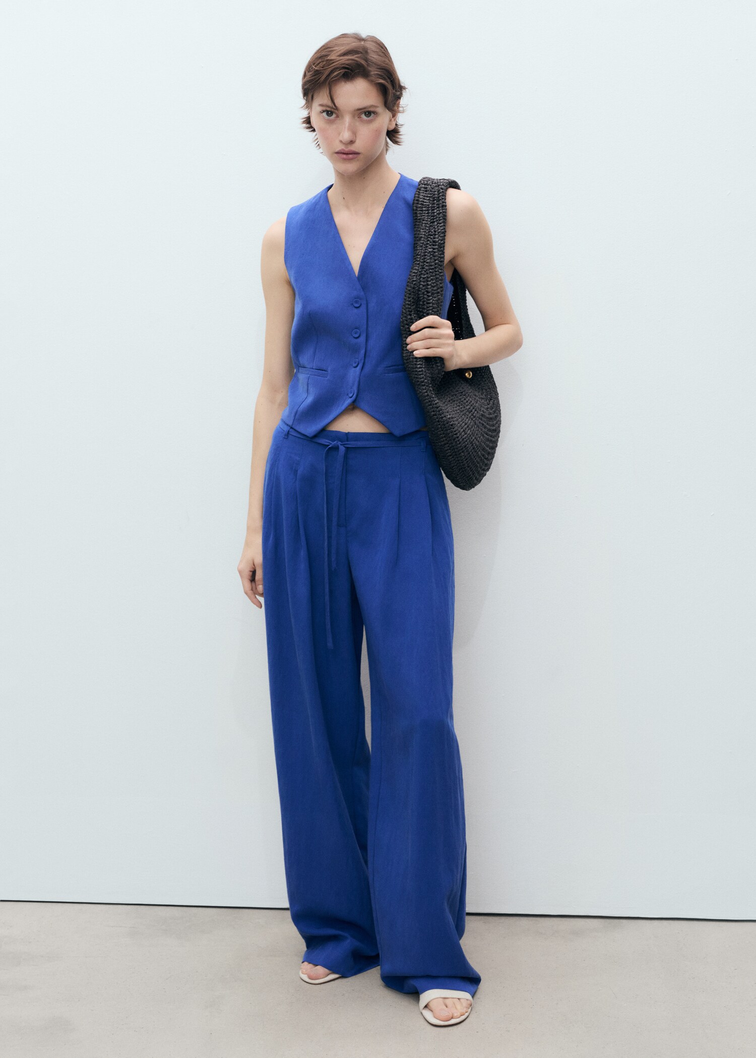 Lyocell suit trousers with bow belt - General plane