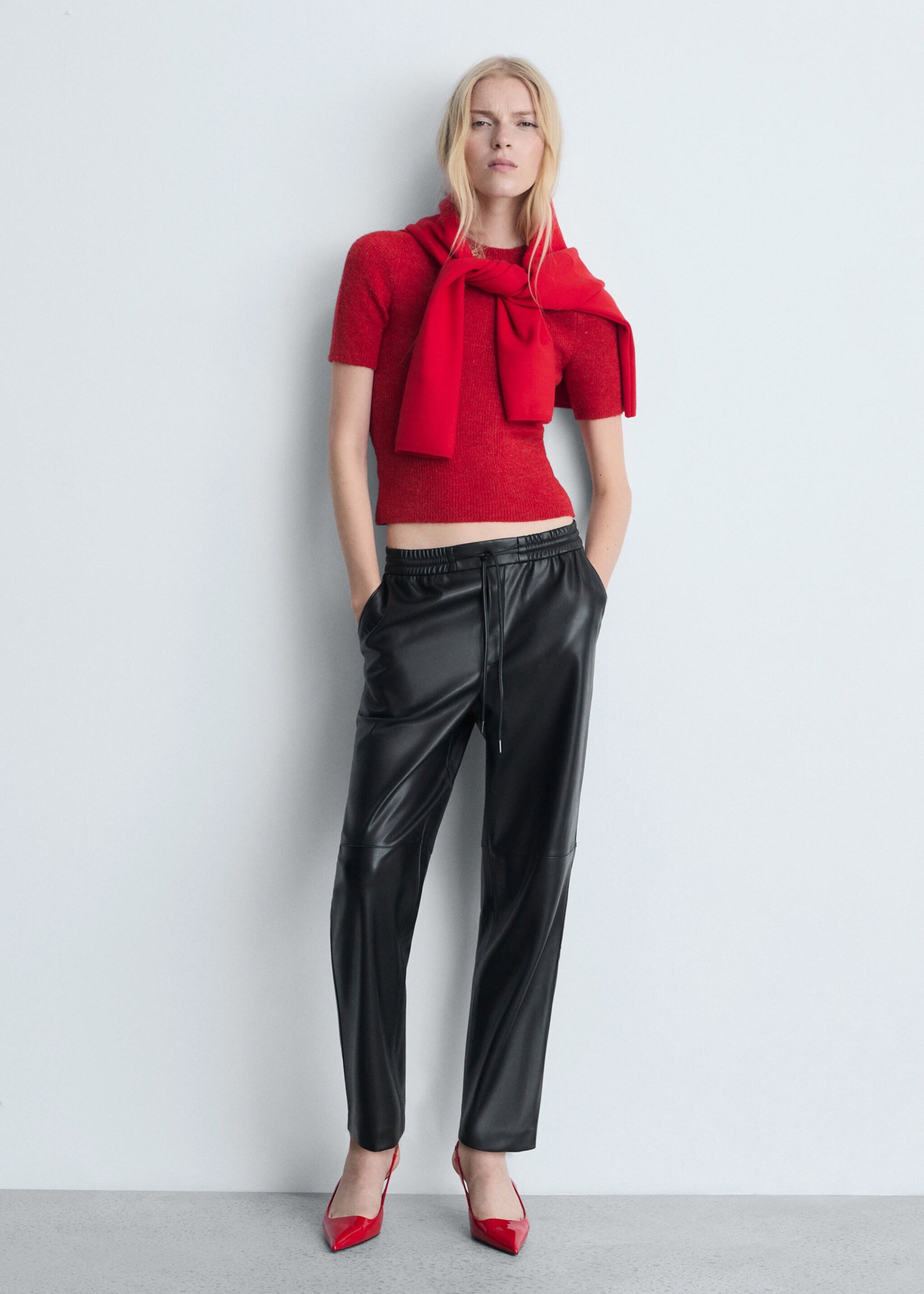 Leather-effect elastic waist trousers - General plane
