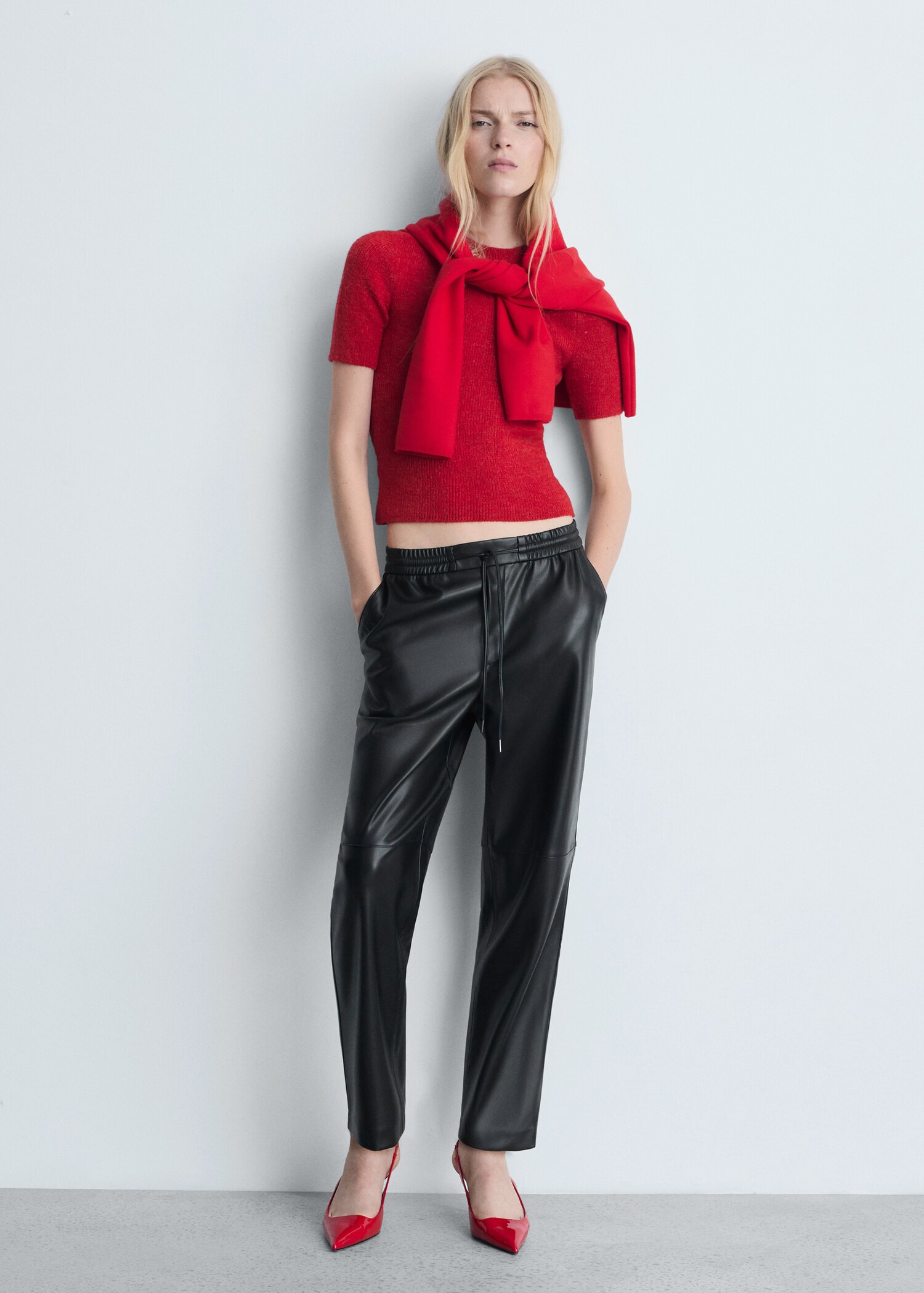 Leather-effect elastic waist trousers - General plane