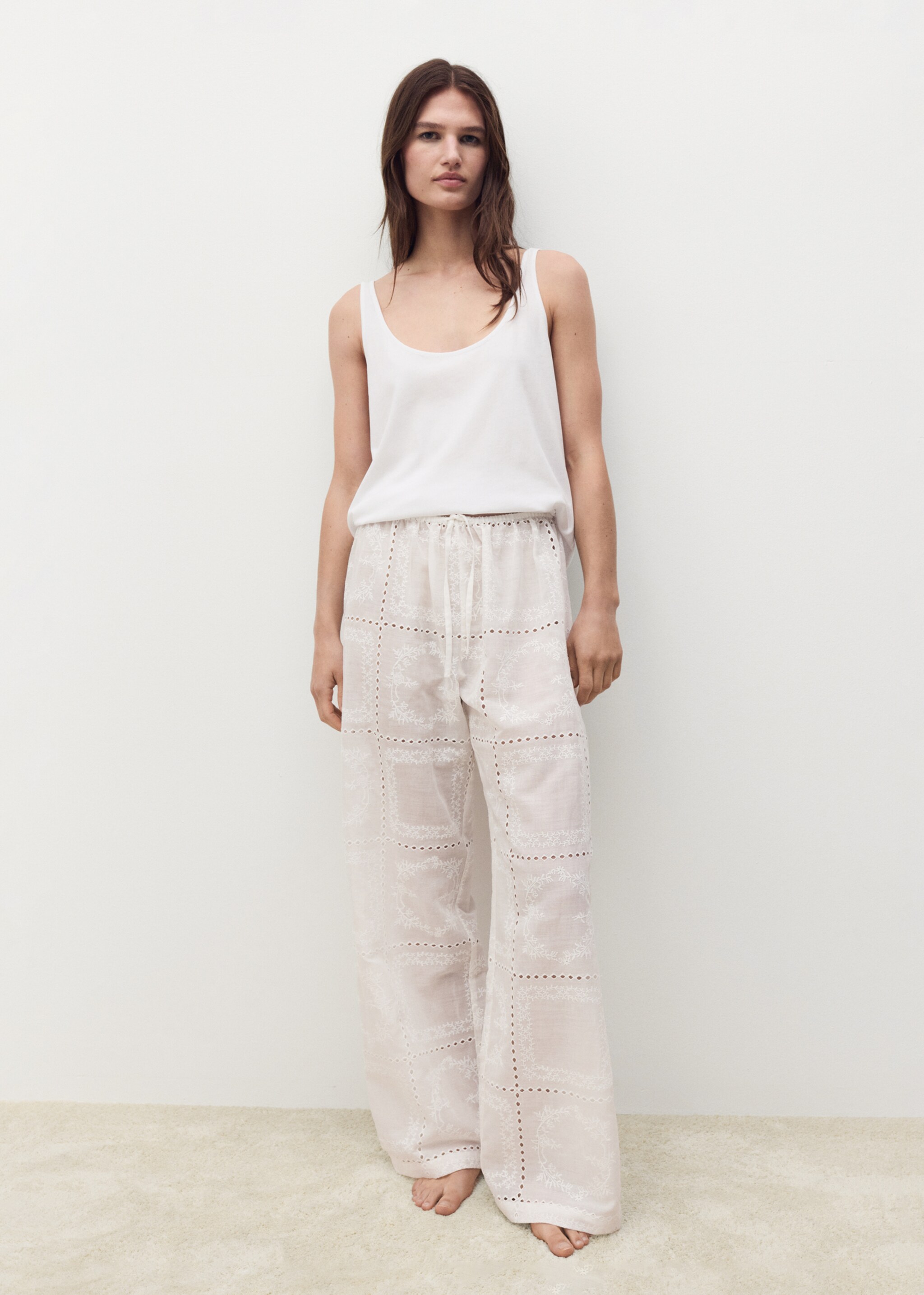 100% ramie embroidered trousers - General plane