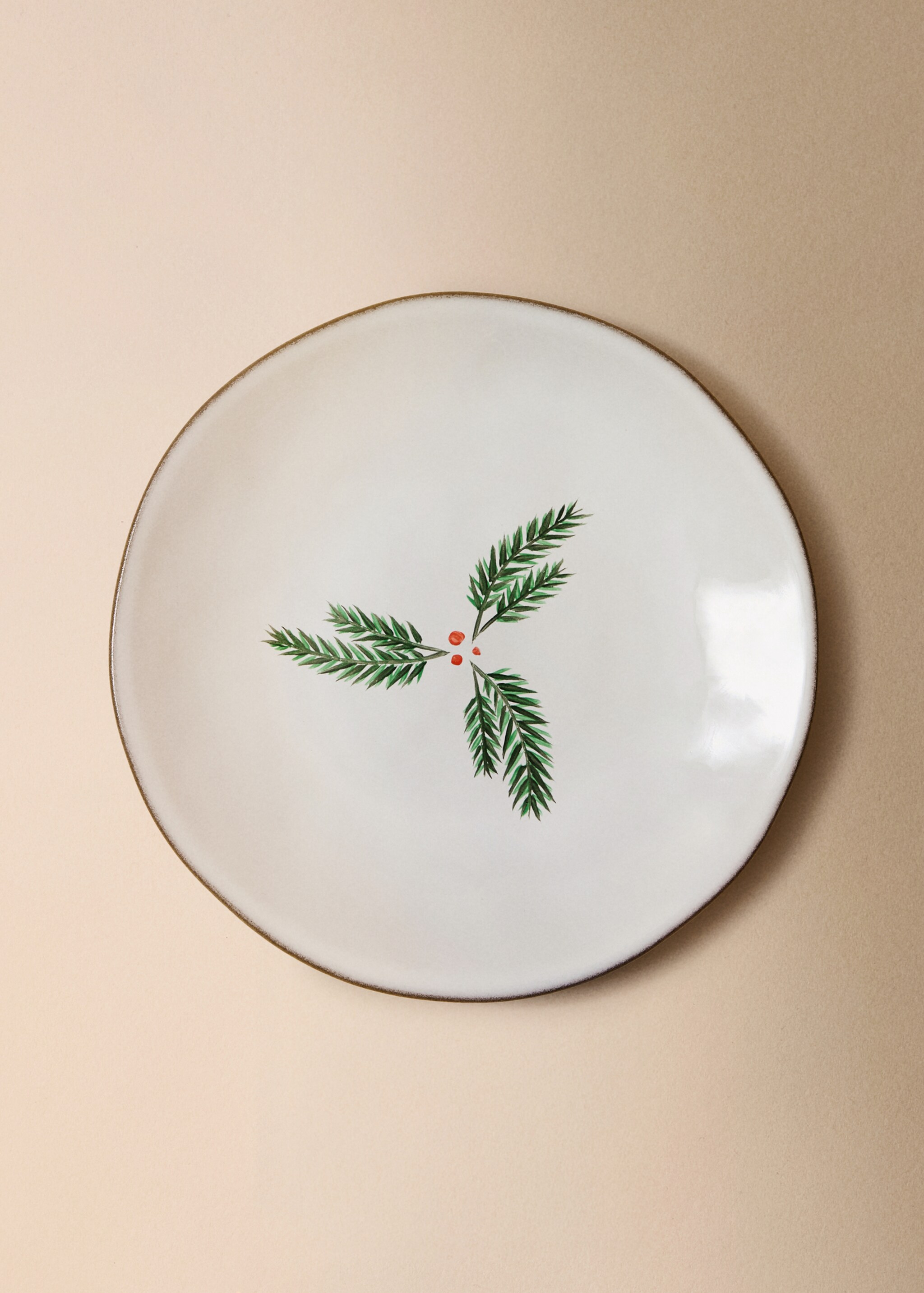 Flacher Steingutteller mit Kontrastkante - Allgemeine Ansicht, Weiß. Ref: 87030460-00.