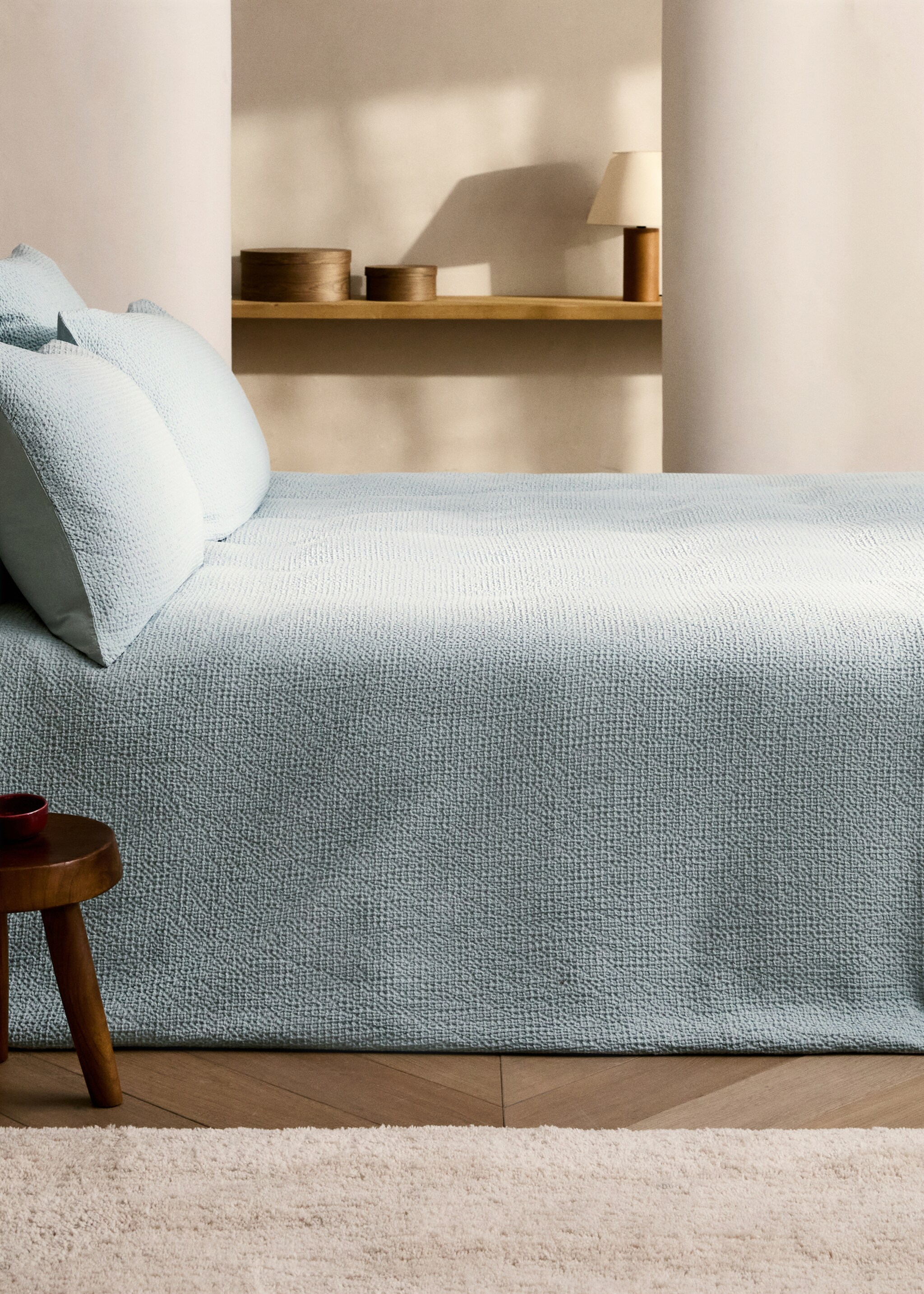 Bettbezug aus Baumwoll-Perkal in Waffel-Optik für 150/160 cm Bett - Allgemeine Ansicht