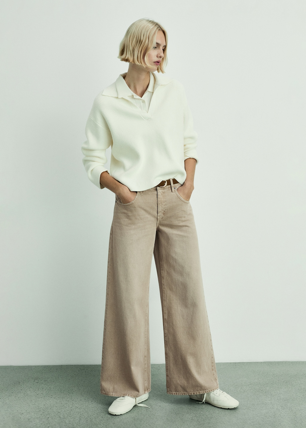 Mango Low waist wide-leg jeans