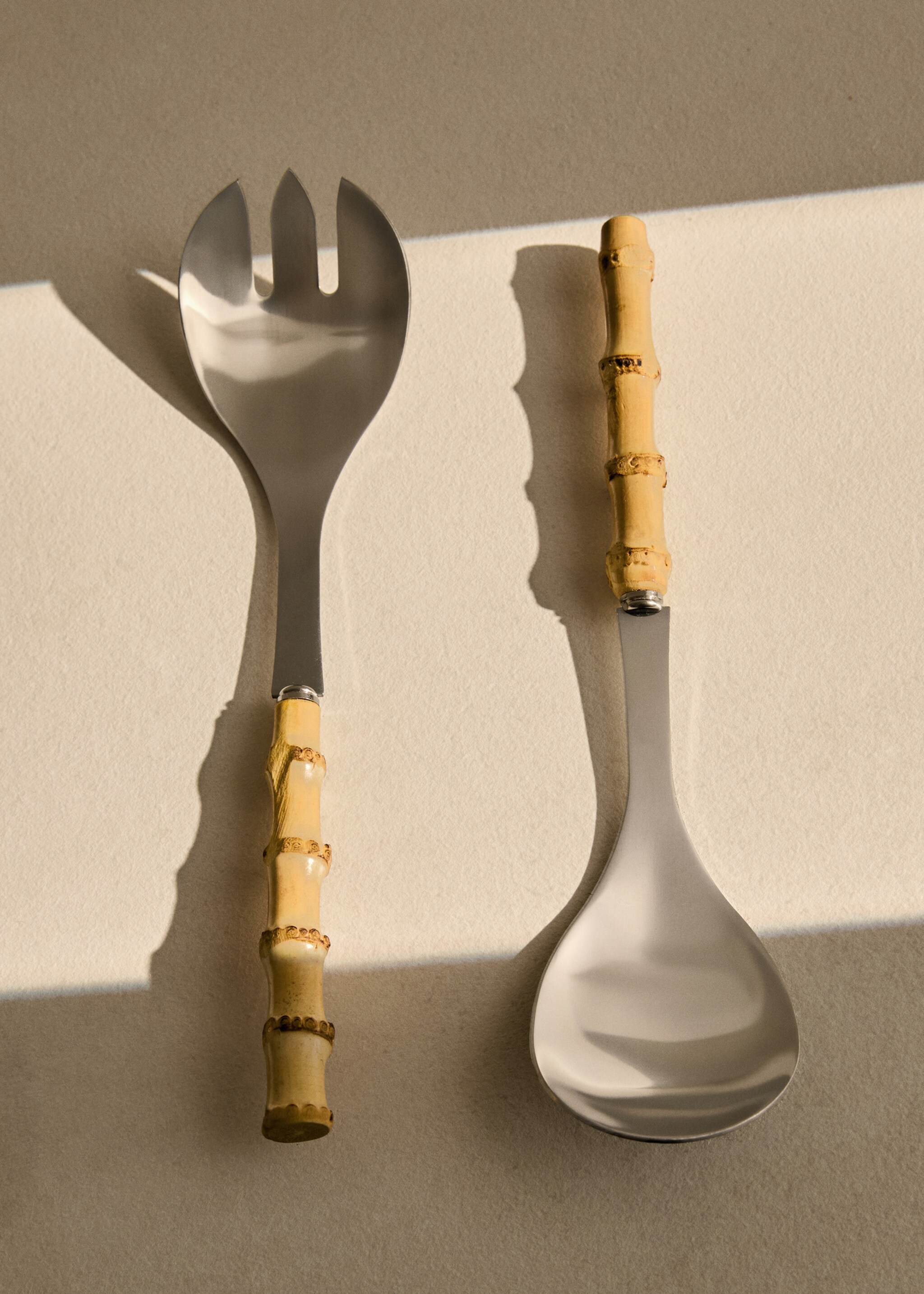 Set of serving cutlery with bamboo handles - General plane, Brown. Ref: 87033296-00.