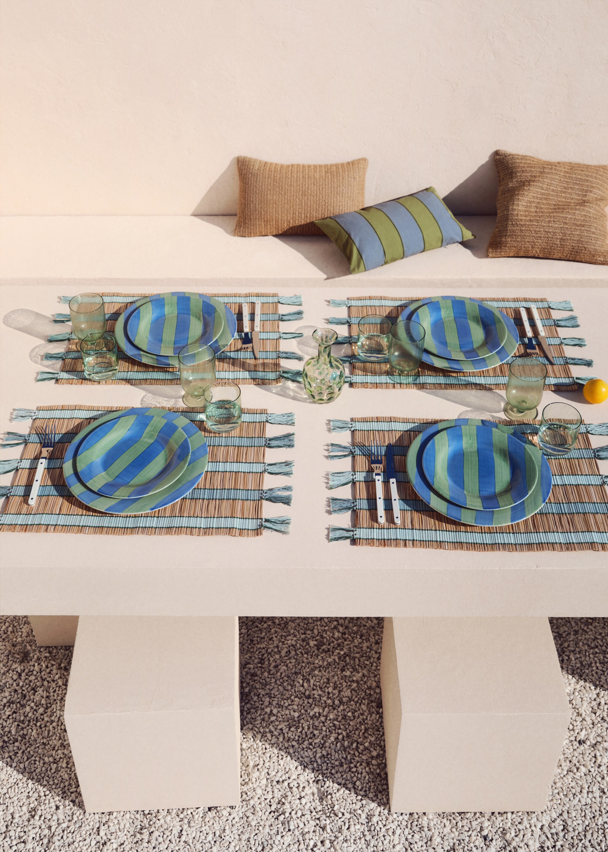 Tischsets aus Raffiabast mit Streifen - Allgemeine Ansicht