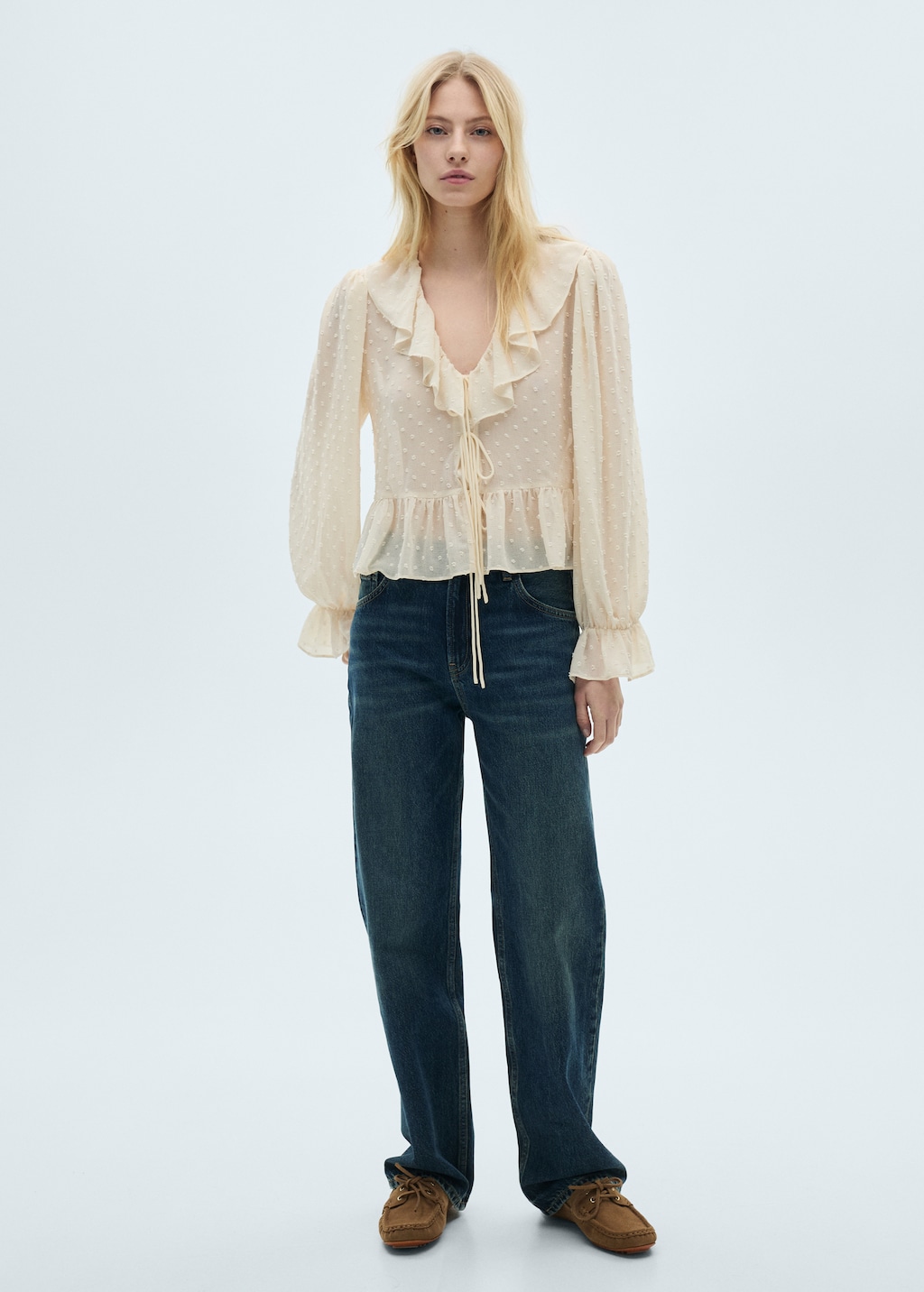 Ruffled blouse with bow closure - Women | MANGO USA Ruffled blouse with bow closure - Women | MANGO USA
