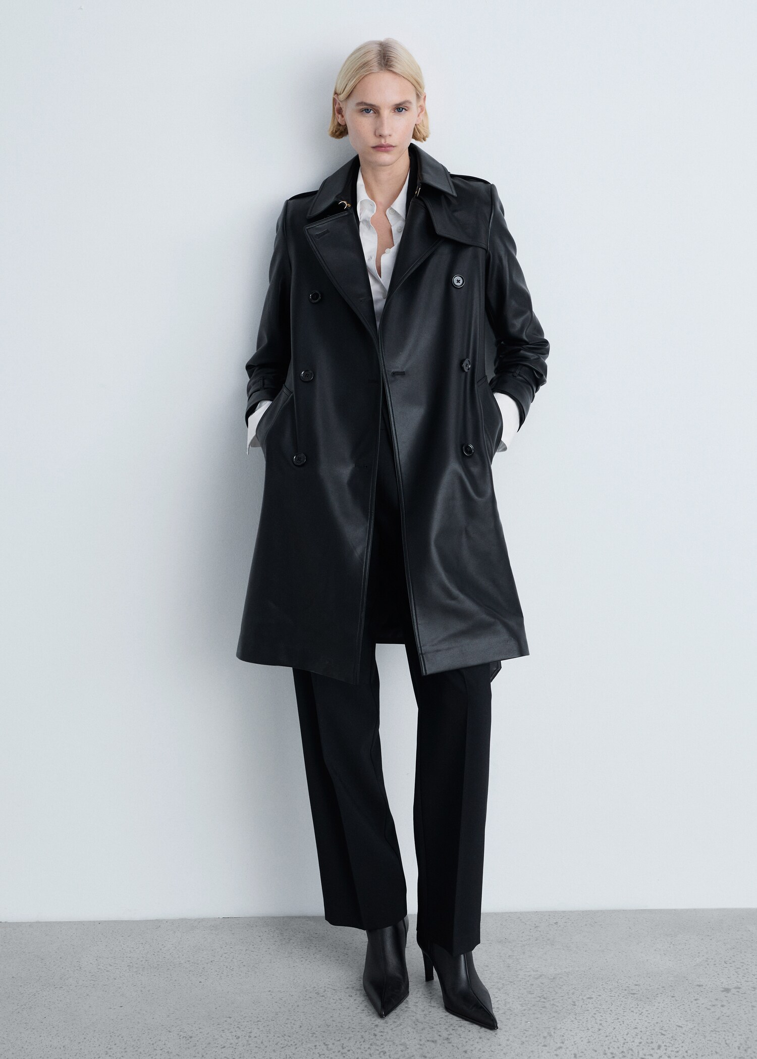 Leather-effect trench coat - General plane