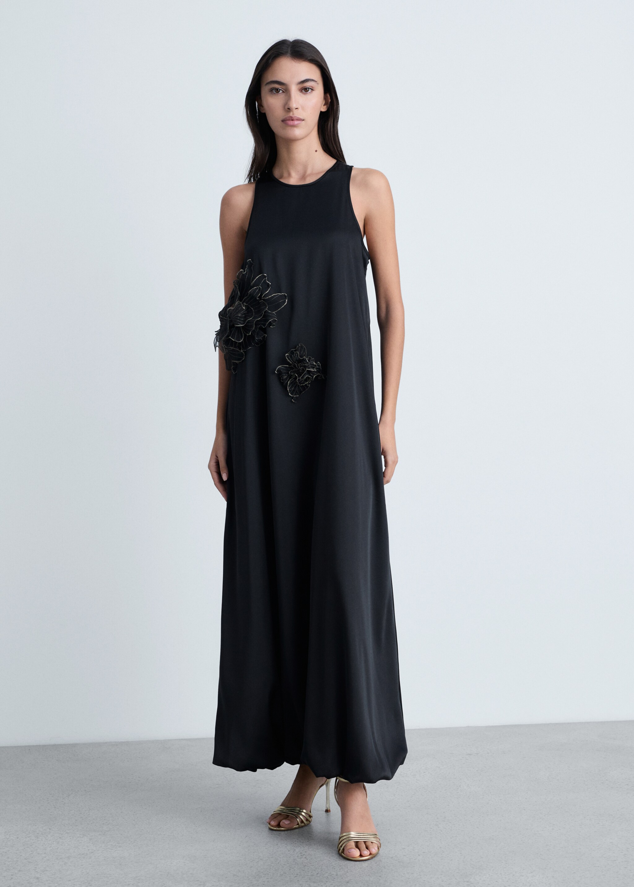 Satin maxi-flower dress - General plane
