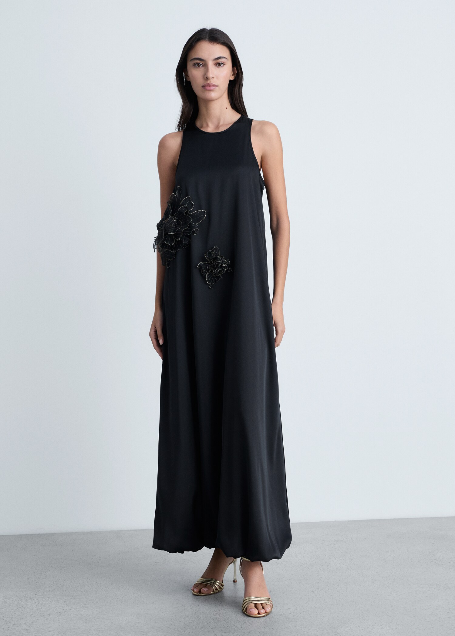 Satin maxi-flower dress - General plane