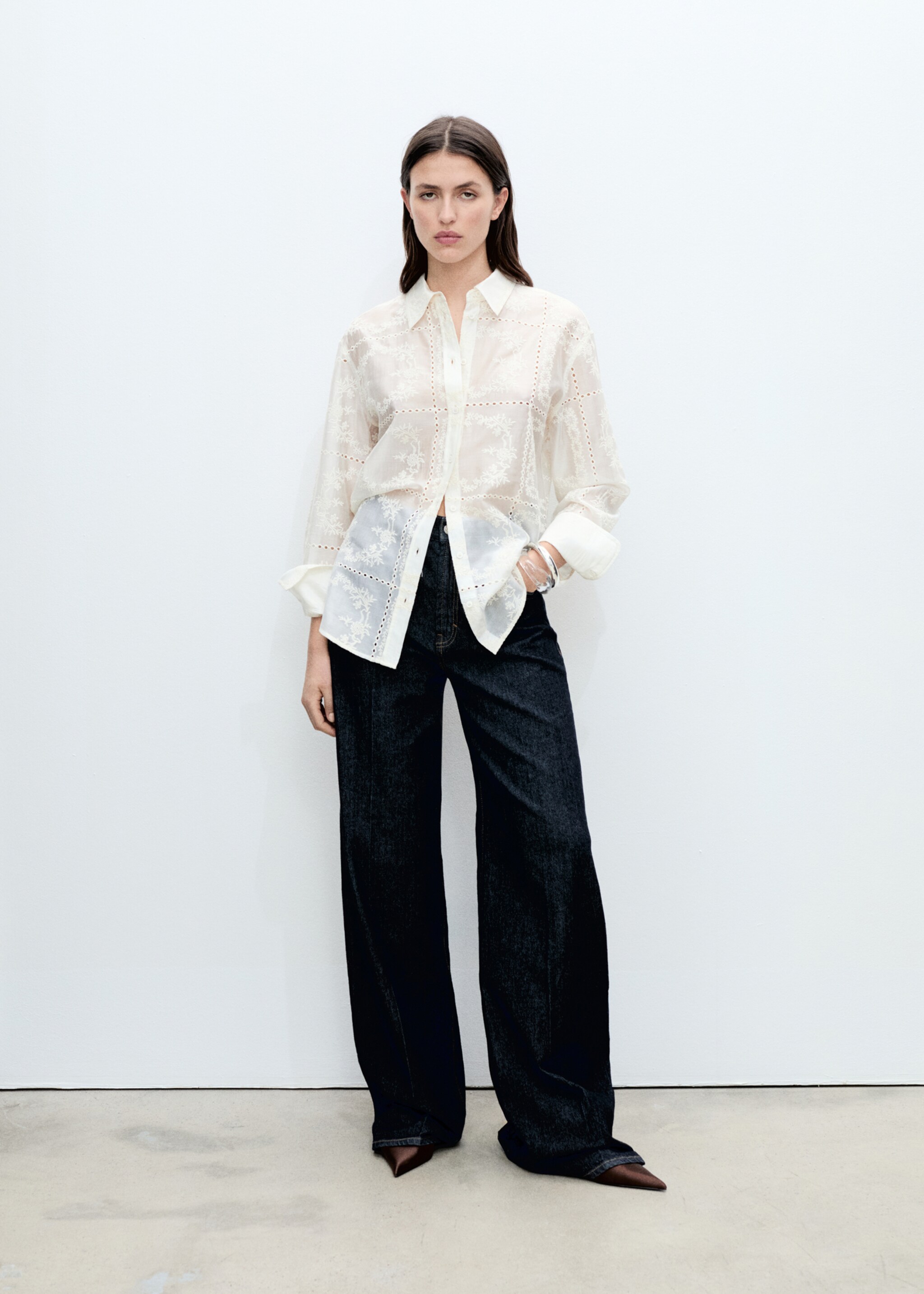 Floral-embroidered lyocell shirt - General plane