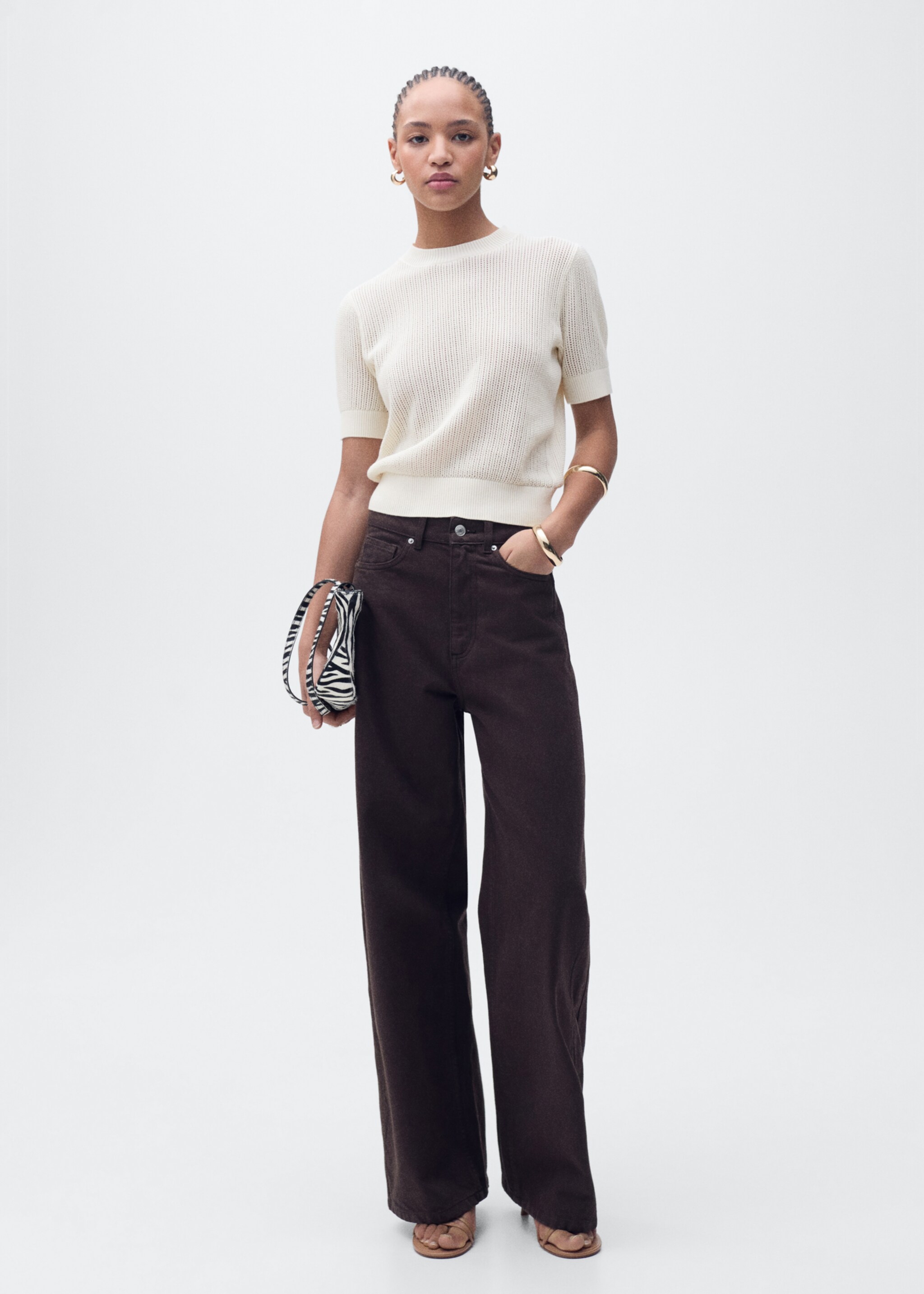 Short-sleeved openwork knitted sweater - General plane