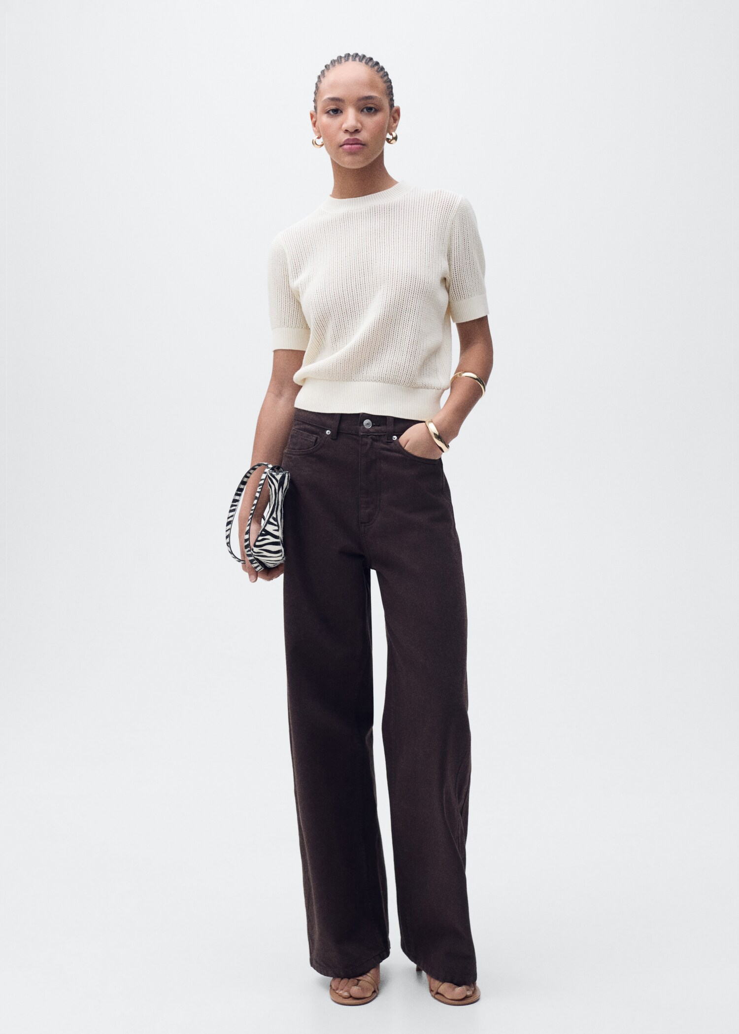 Short-sleeved openwork knitted sweater - General plane