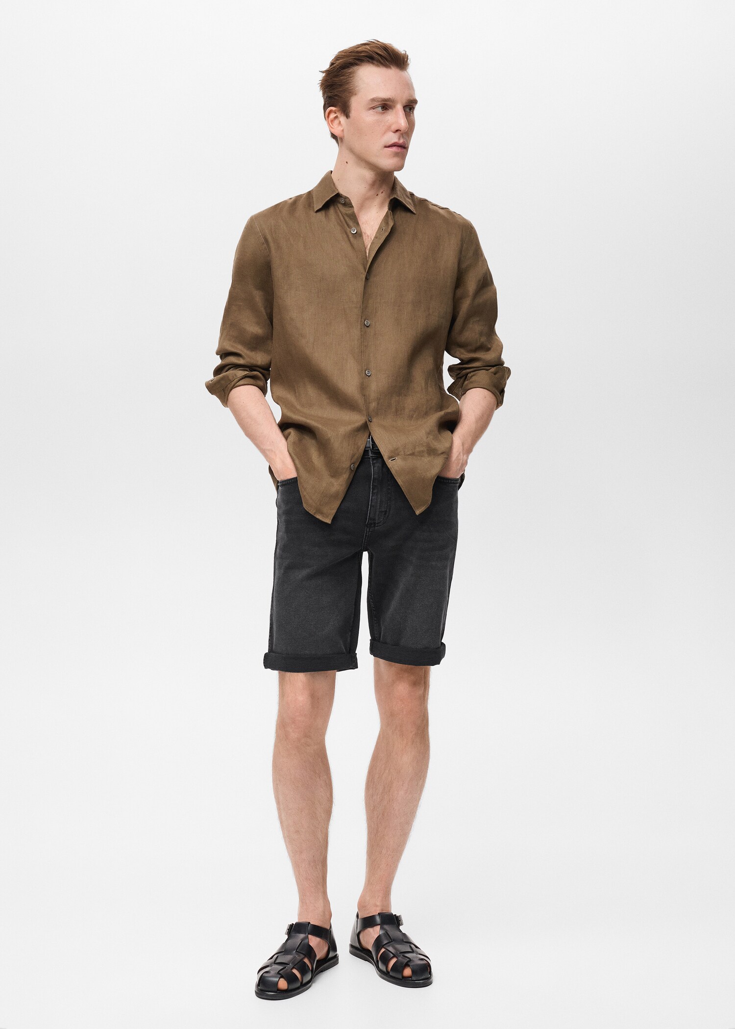 Slim-fit denim bermuda shorts - General plane