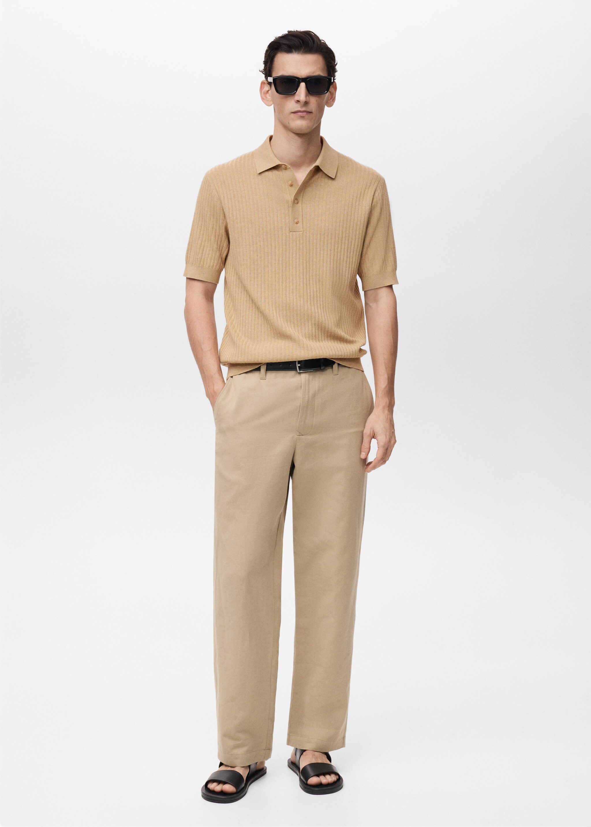 Rib-knit cotton-blend polo shirt - General plane