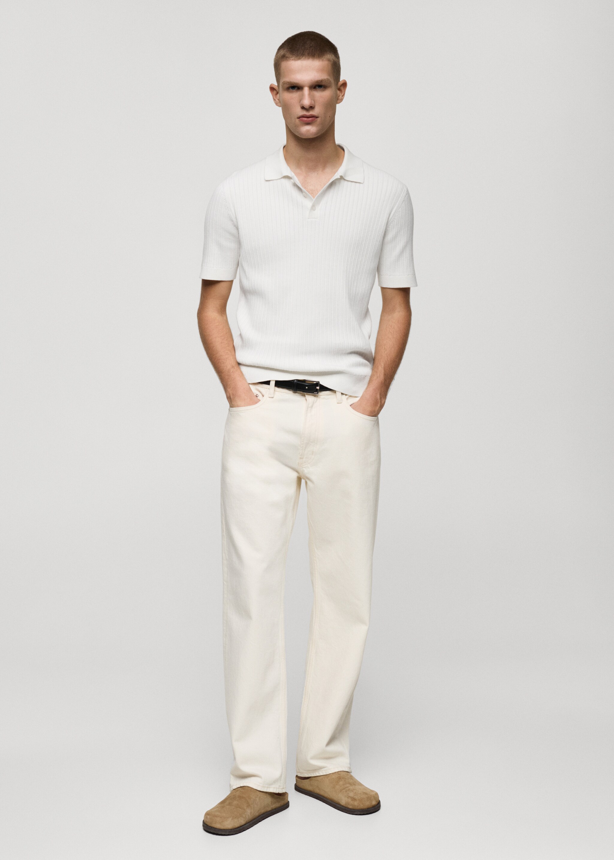 Fine-knit ribbed cotton polo shirt - General plane