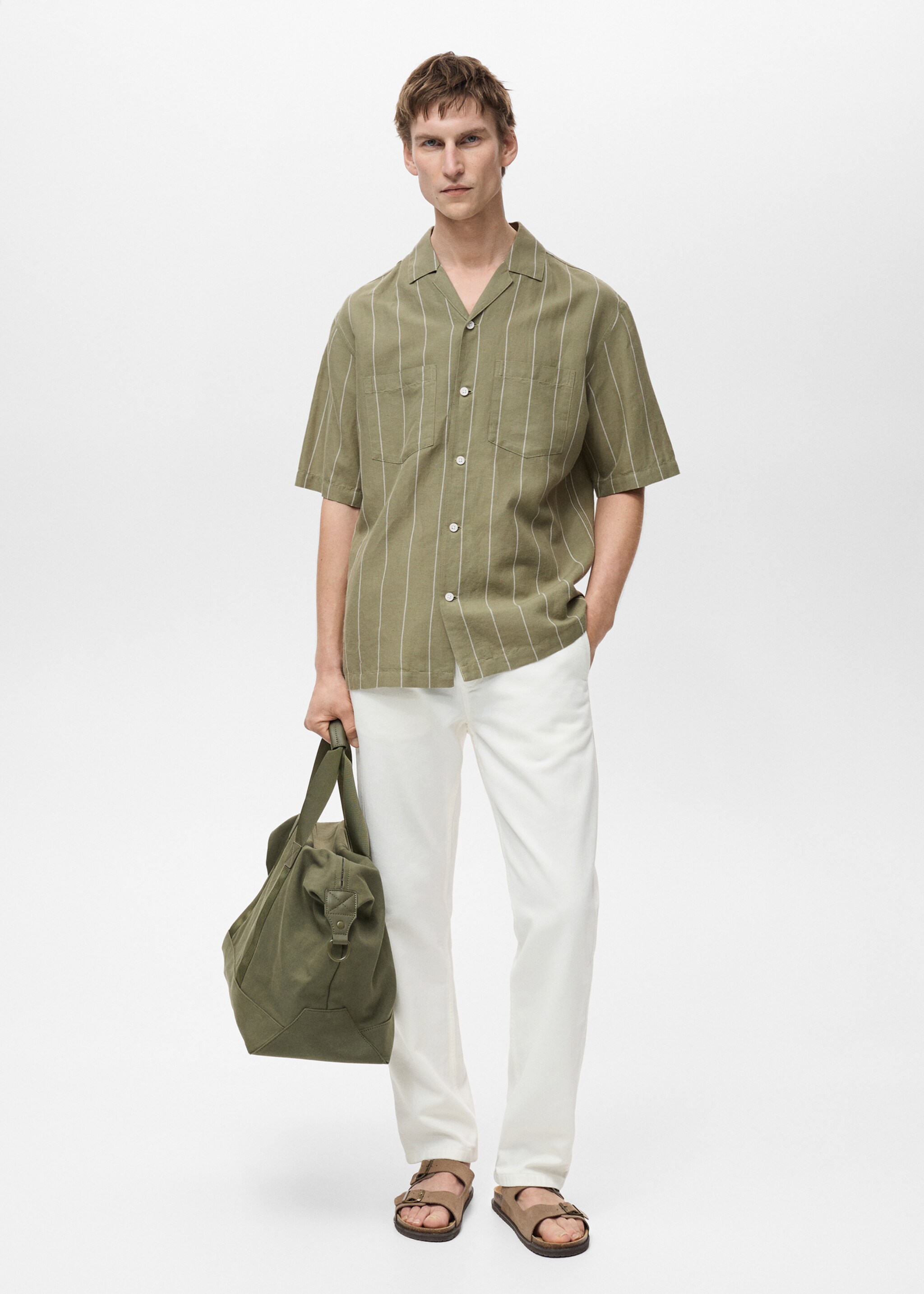 Linen bowling shirt with pinstripes - General plane