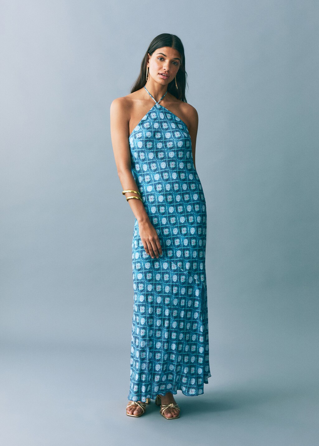 Halter-neck printed dress