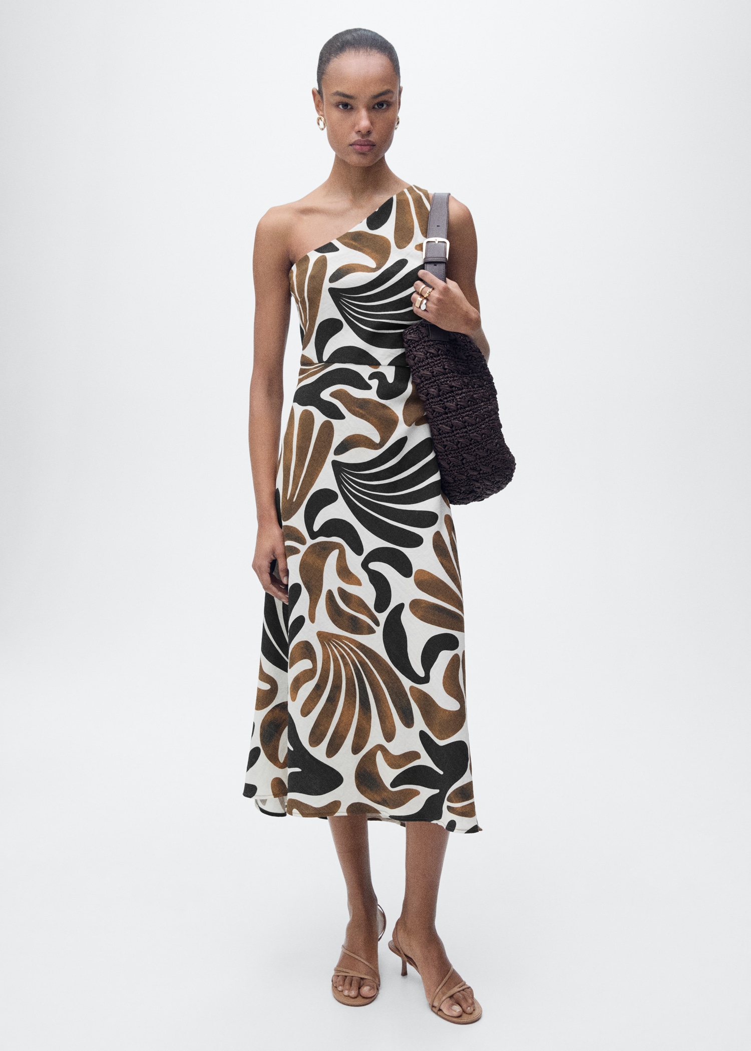 Gemustertes Kleid mit asymmetrischem Ausschnitt - Allgemeine Ansicht