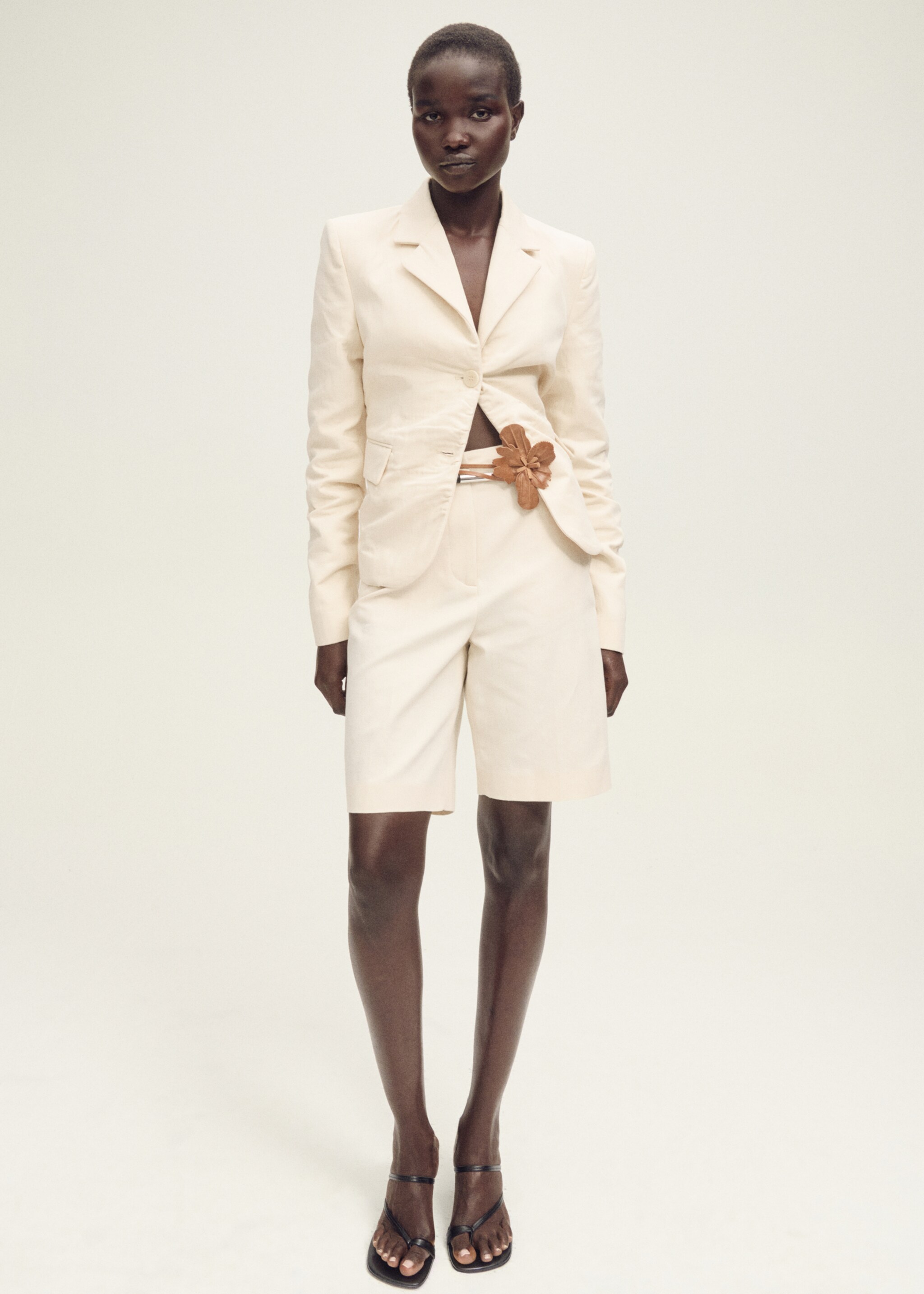 Creased linen-blend suit jacket - General plane