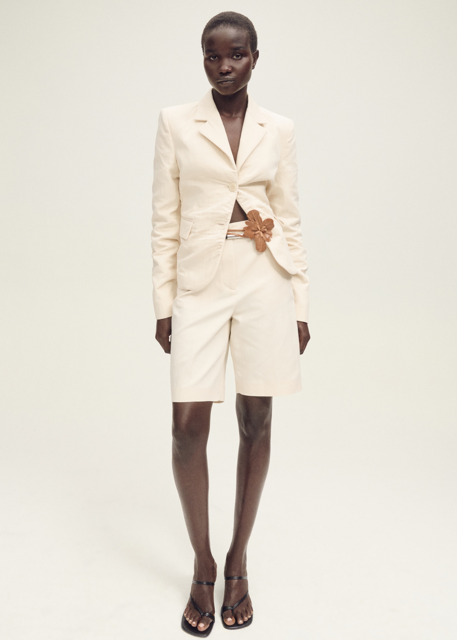 Creased linen-blend suit jacket - General plane