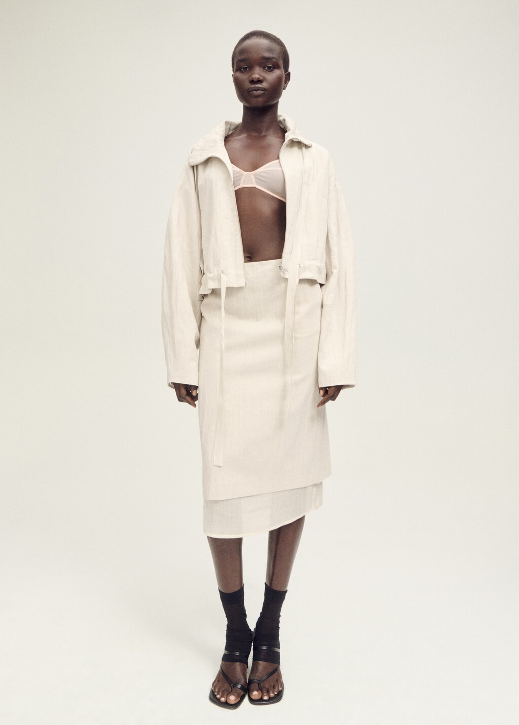 Combined linen-blend midi-skirt - image 2