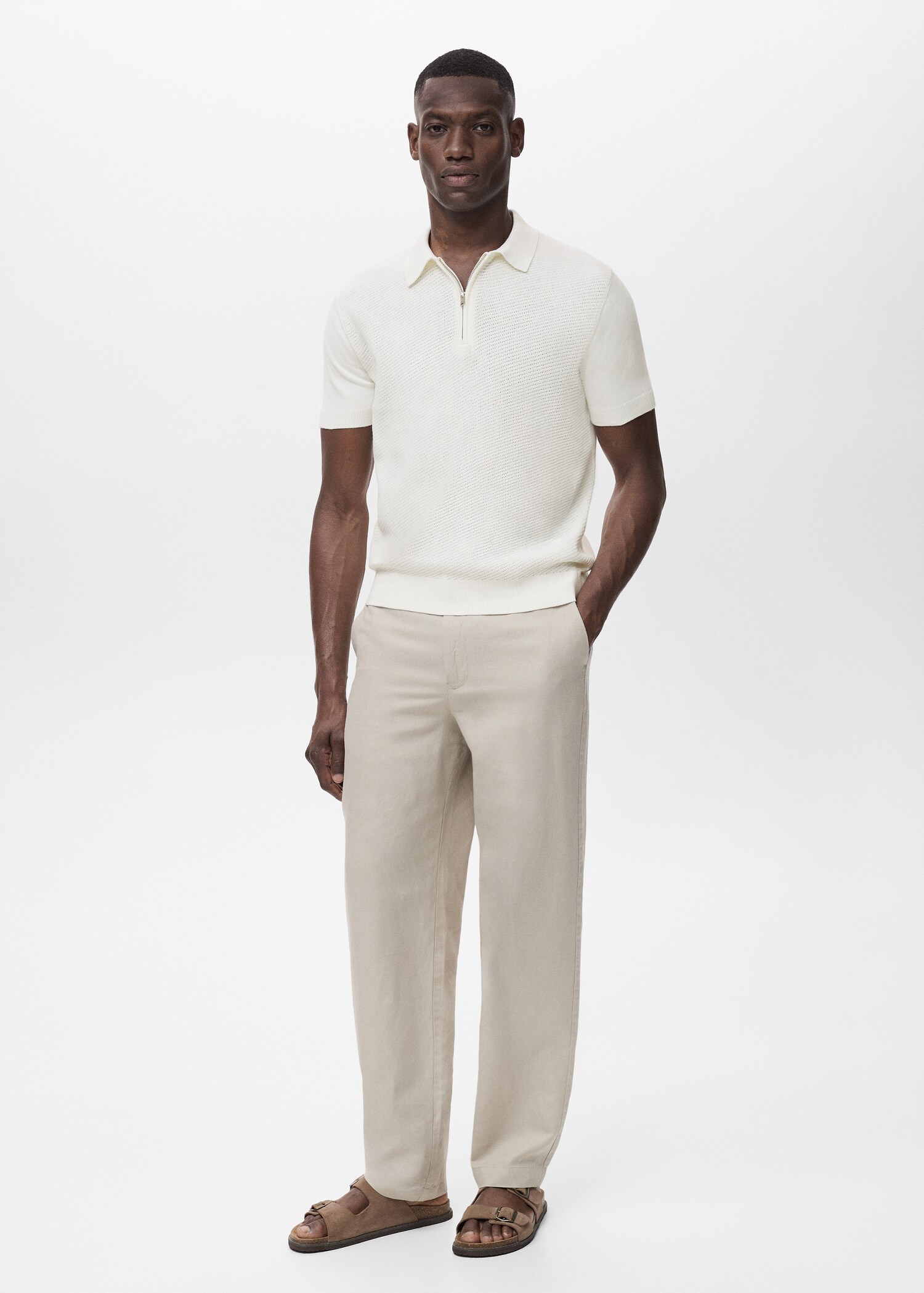 Openwork knitted polo shirt with zipper - General plane