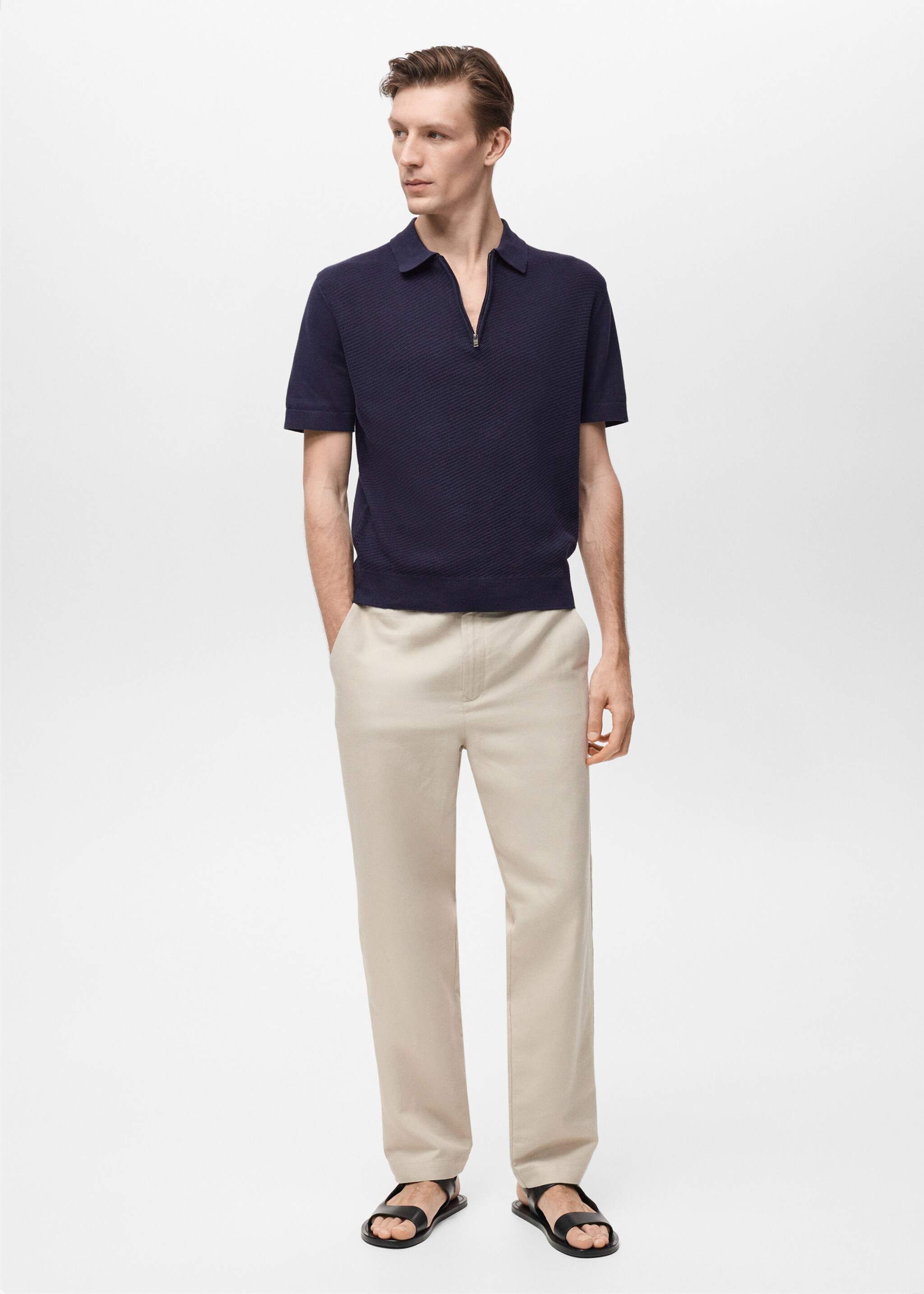 Openwork knitted polo shirt with zip - General plane