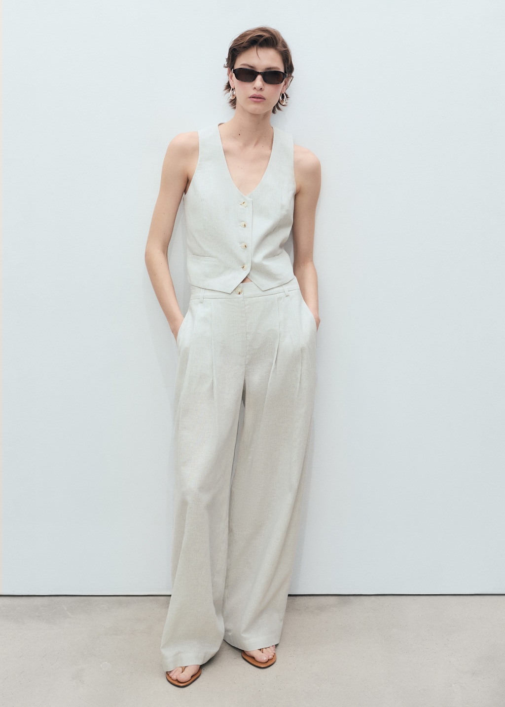 Straight-fit linen-blend suit pants