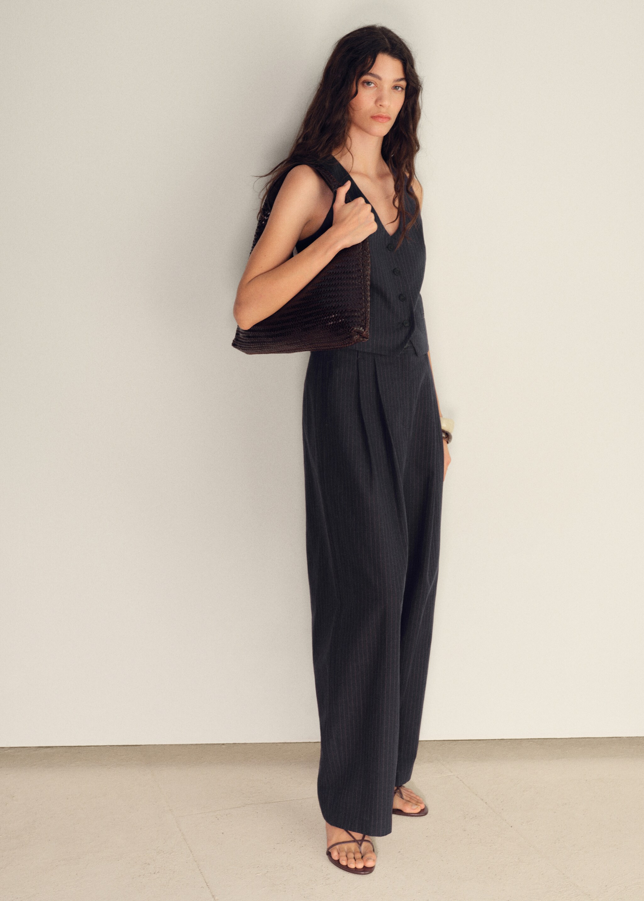 Straight-fit linen-blend suit trousers - General plane