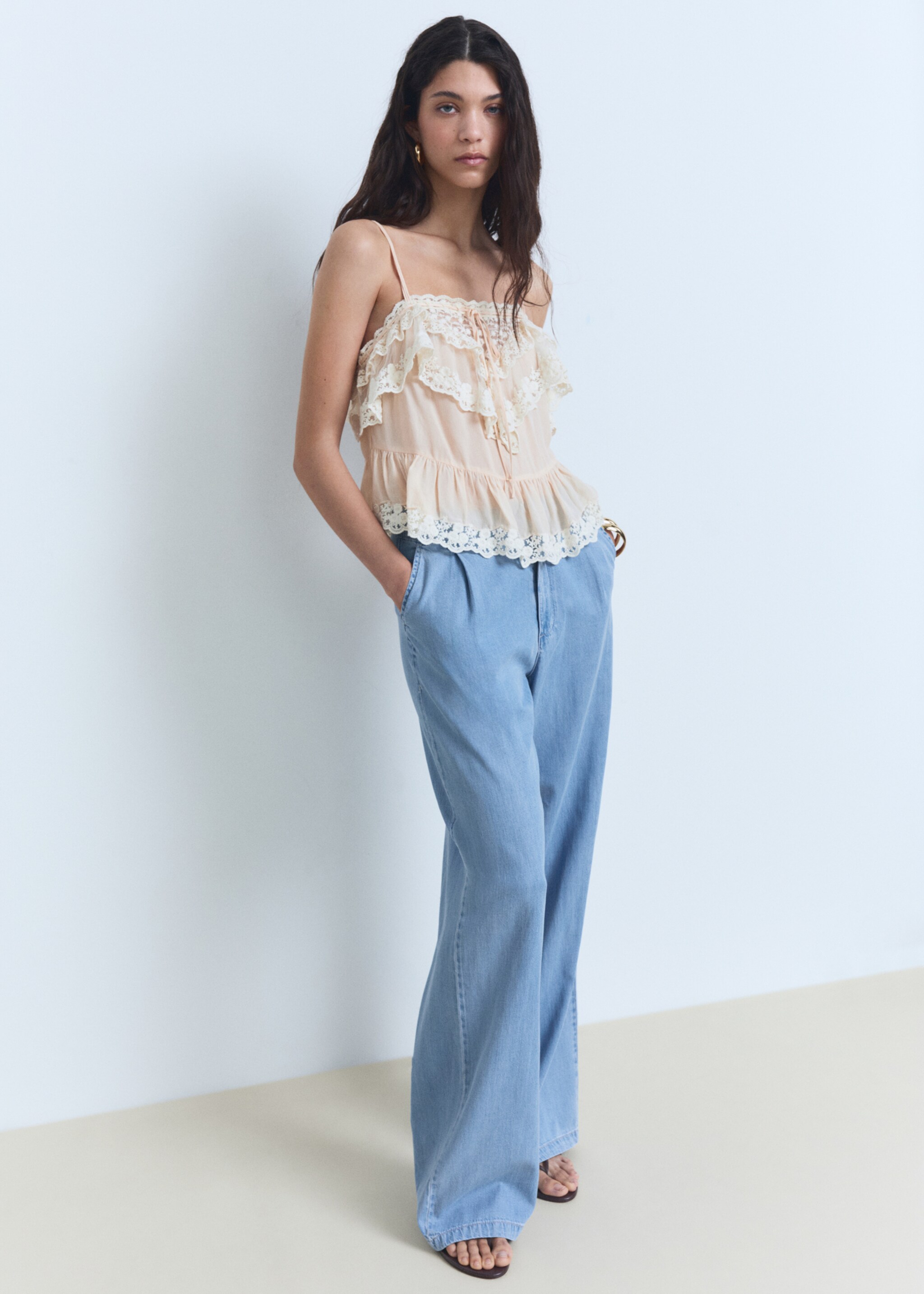 Wide-leg lyocell trousers with pleats - General plane