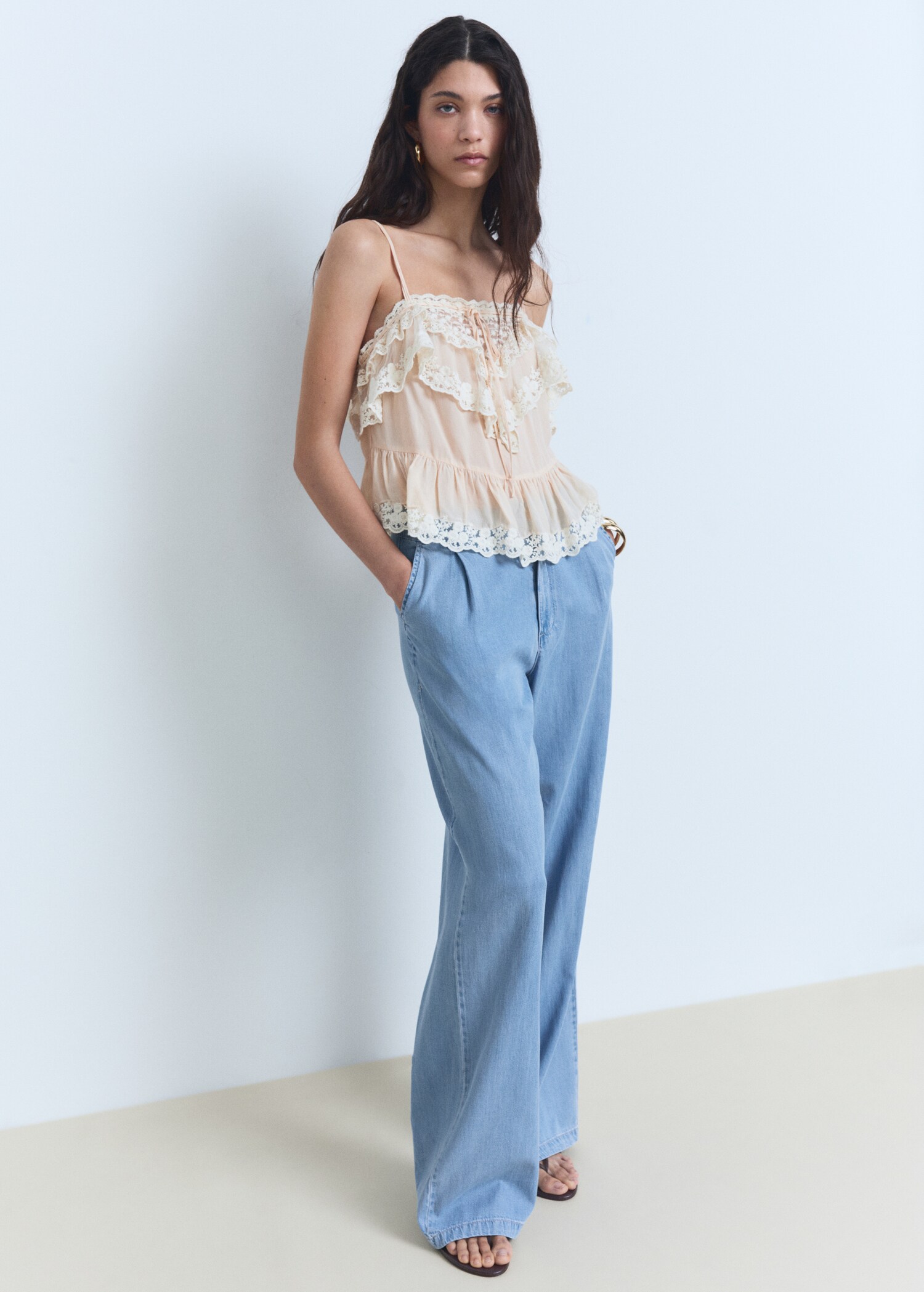 Pantalón wideleg lyocell pinzas - Plano general