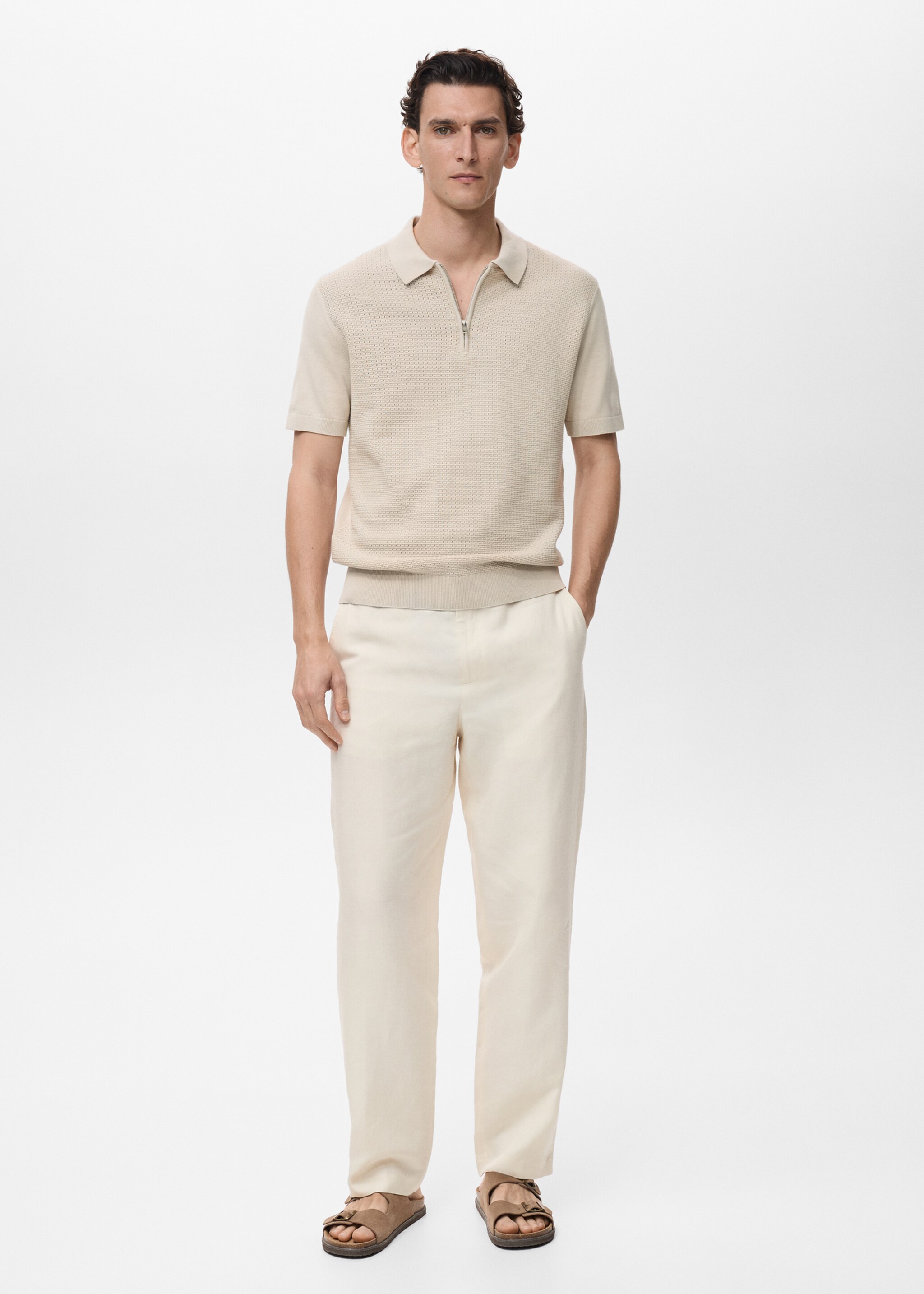 Openwork cotton knitte polo shirt - General plane