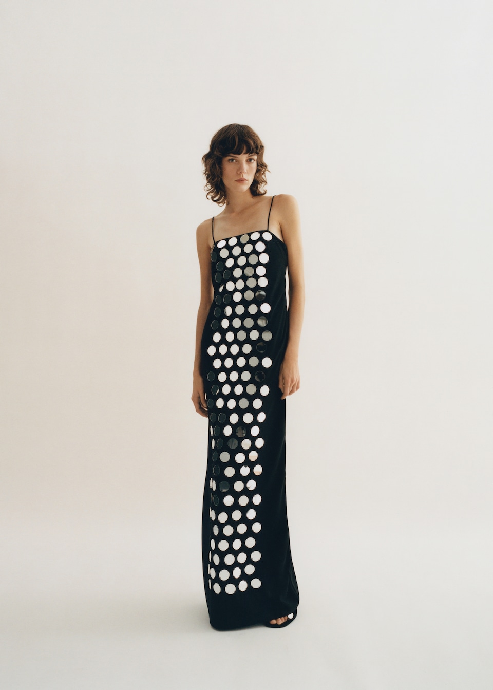 2025 wedding guest outfits - black maxi with sequins from Mango