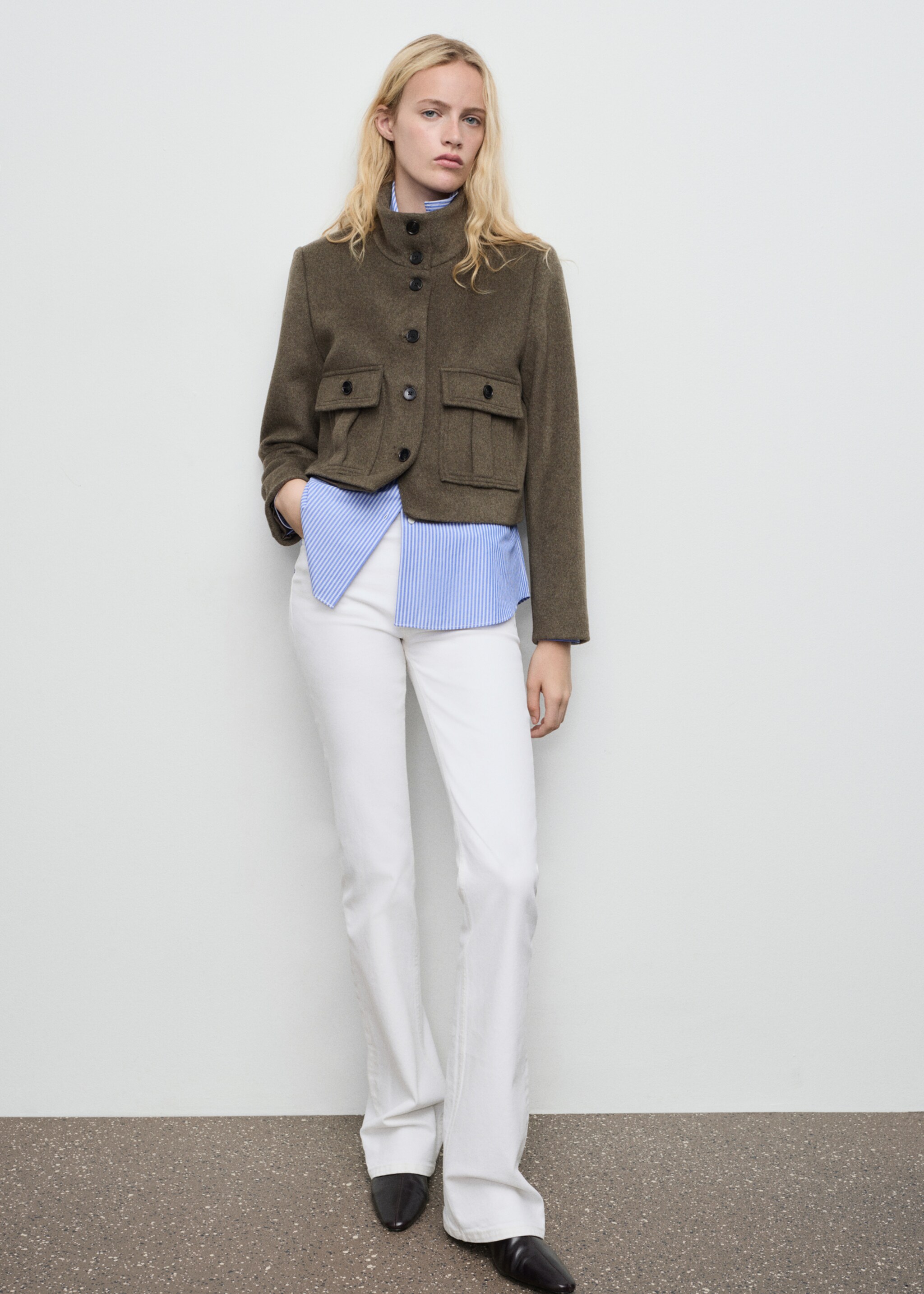 Wool-blend jacket with pockets - General plane, Khaki. Ref: 87040430-00.