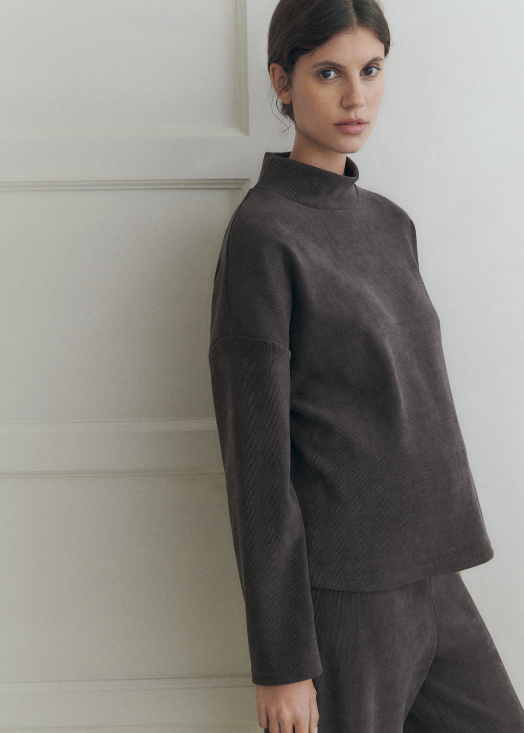 Corduroy sweatshirt with perkins neck - Women | MANGO USA Corduroy sweatshirt with perkins neck - Women | MANGO USA