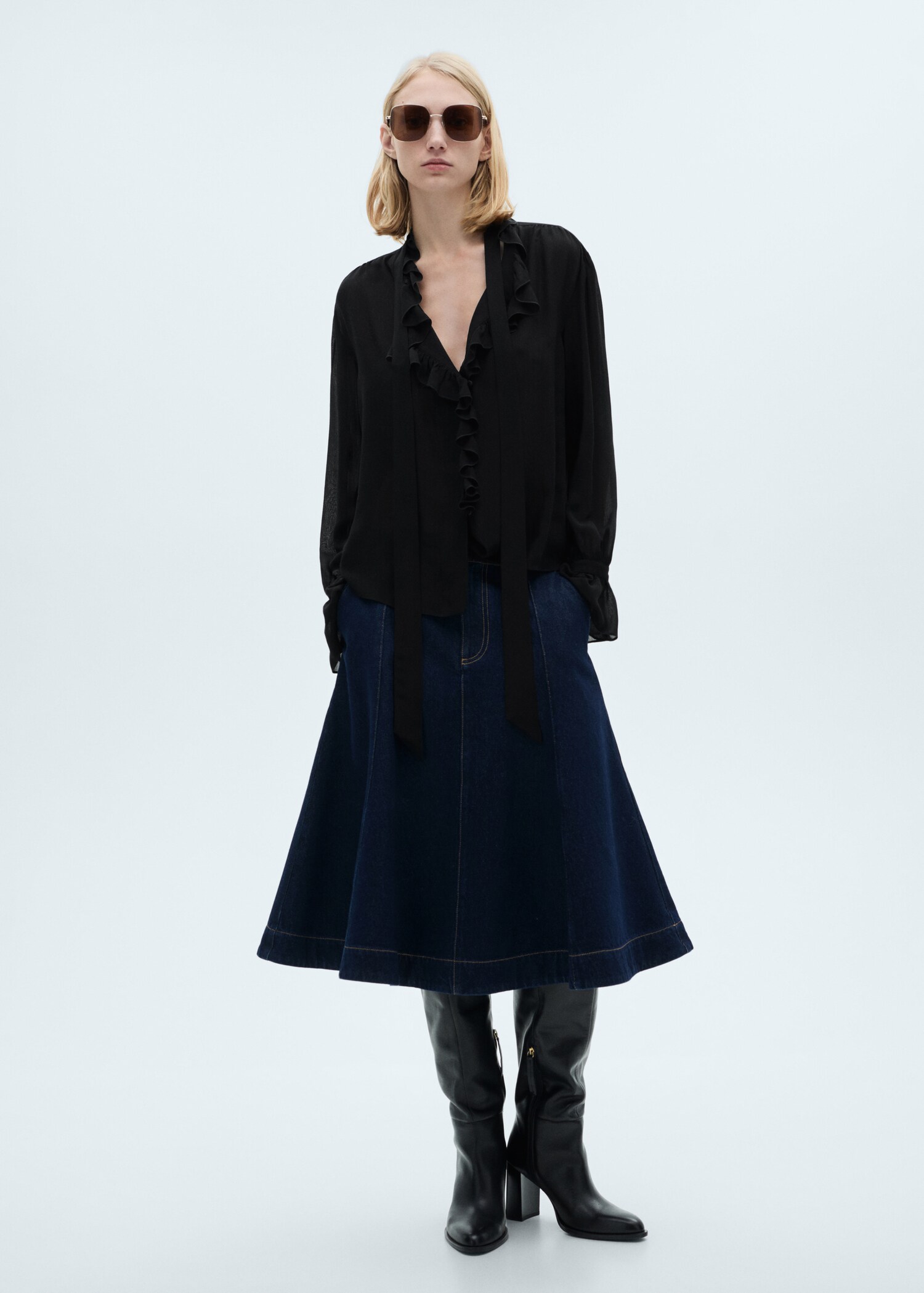 Flared denim skirt - General plane