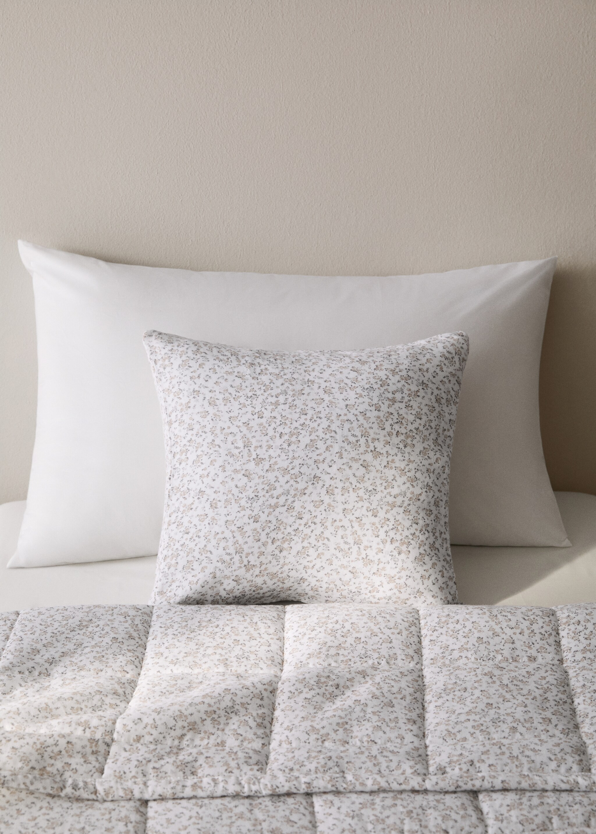 Cotton floral-print children’s cushion cover 40x40 cm - General plane, Beige. Ref: 87042547-00.