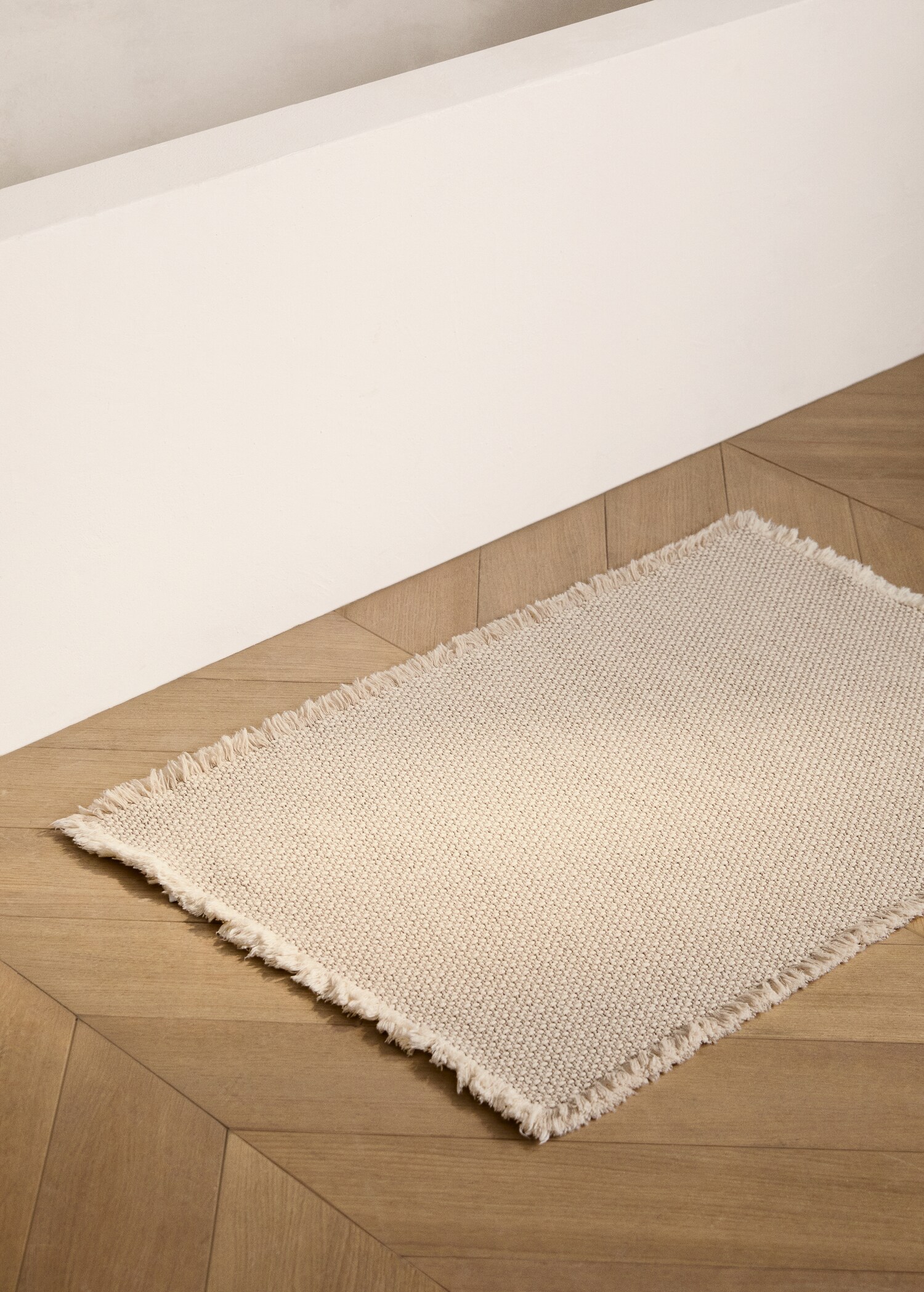 Cotton linen bathroom rug with fringes - General plane