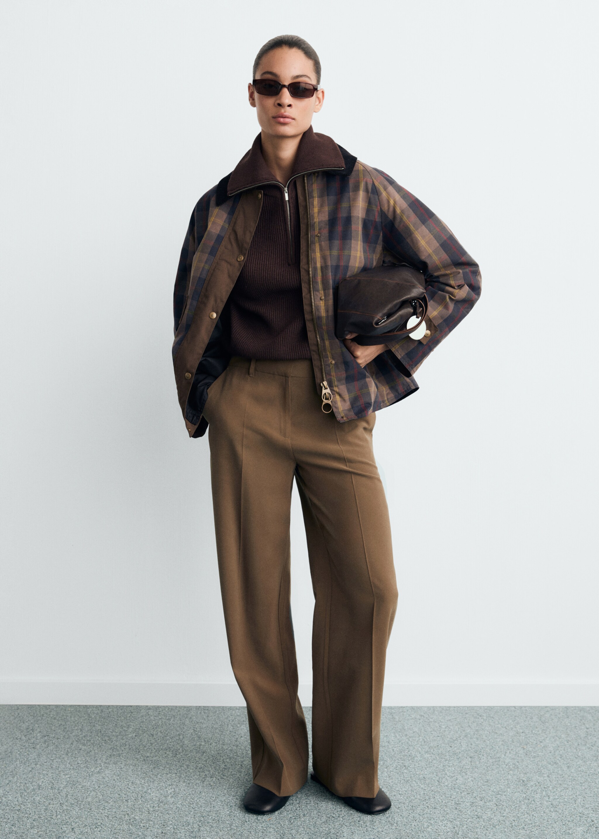 Checked parka with contrasting collar - General plane, Dark Navy. Ref: 87044072-00.