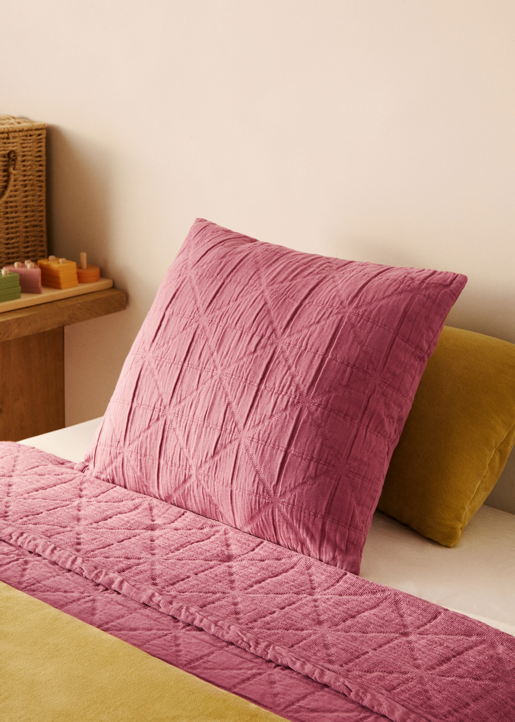Housse de coussin lit enfant en coton garment-dyed jacquard losanges  40x40 cm - Plan général