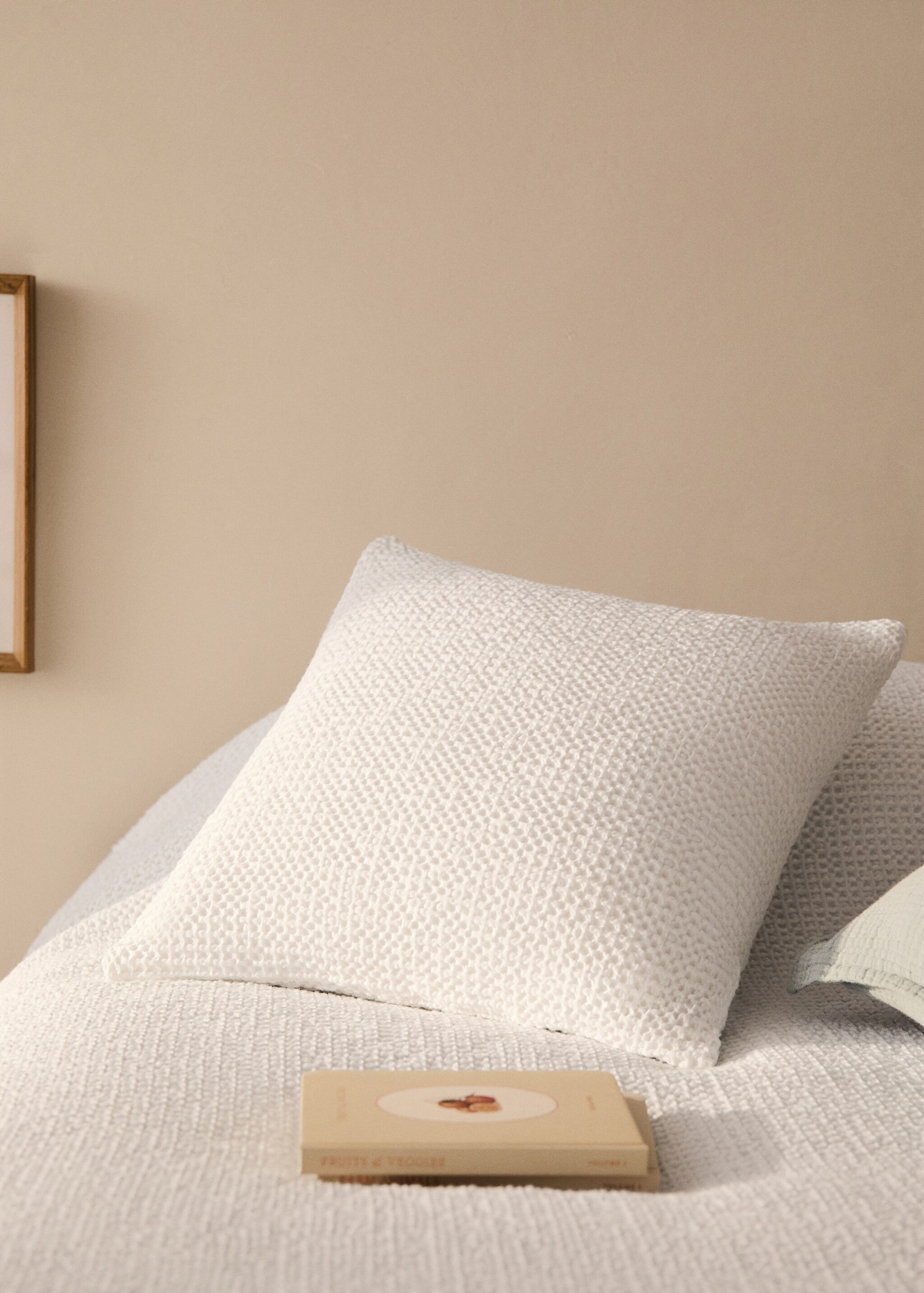 Children’s waffle-cotton garment-dyed cushion cover  40x40cm - General plane, White. Ref: 87044084-00.