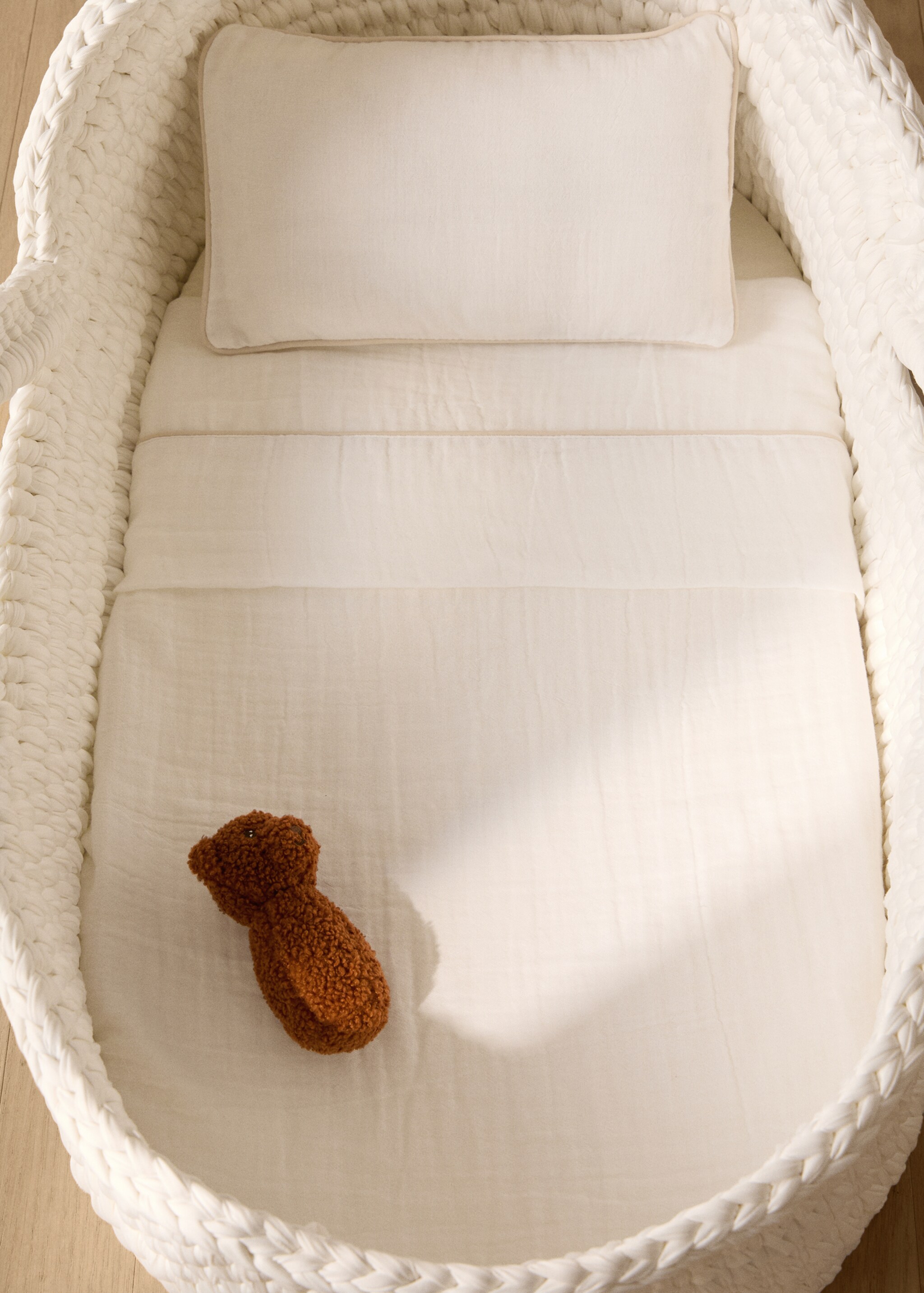 Set of chiffon cotton top sheet and pillowcase for mini cot - General plane, White. Ref: 87044428-00.