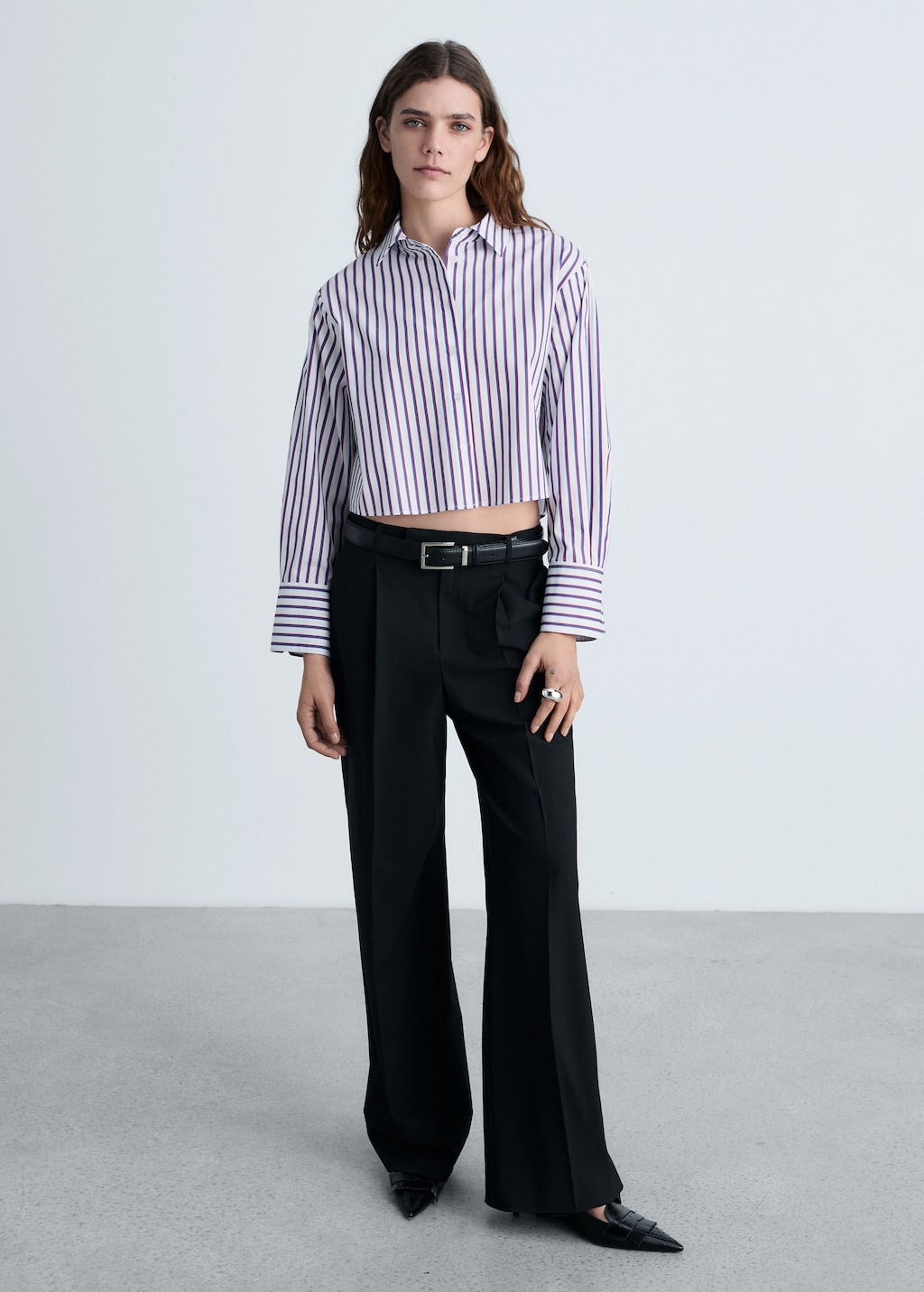 Striped cropped shirt - Women | MANGO USA Striped cropped shirt - Women | MANGO USA