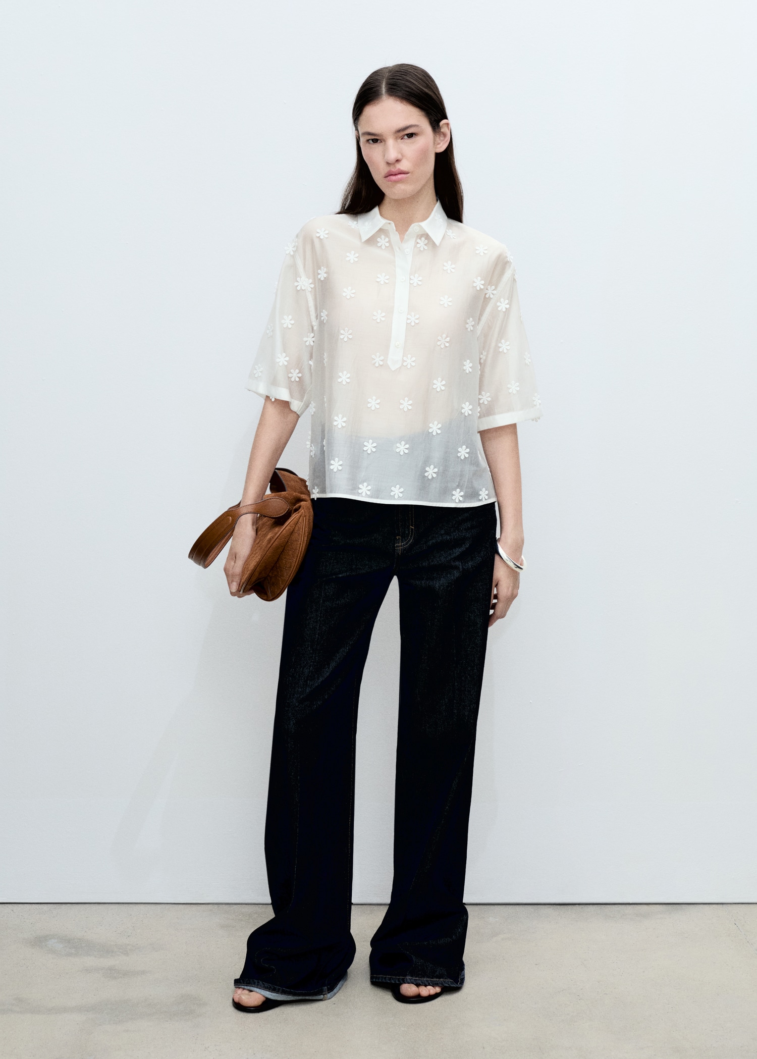 Semi-transparent lyocell shirt with flowers - General plane