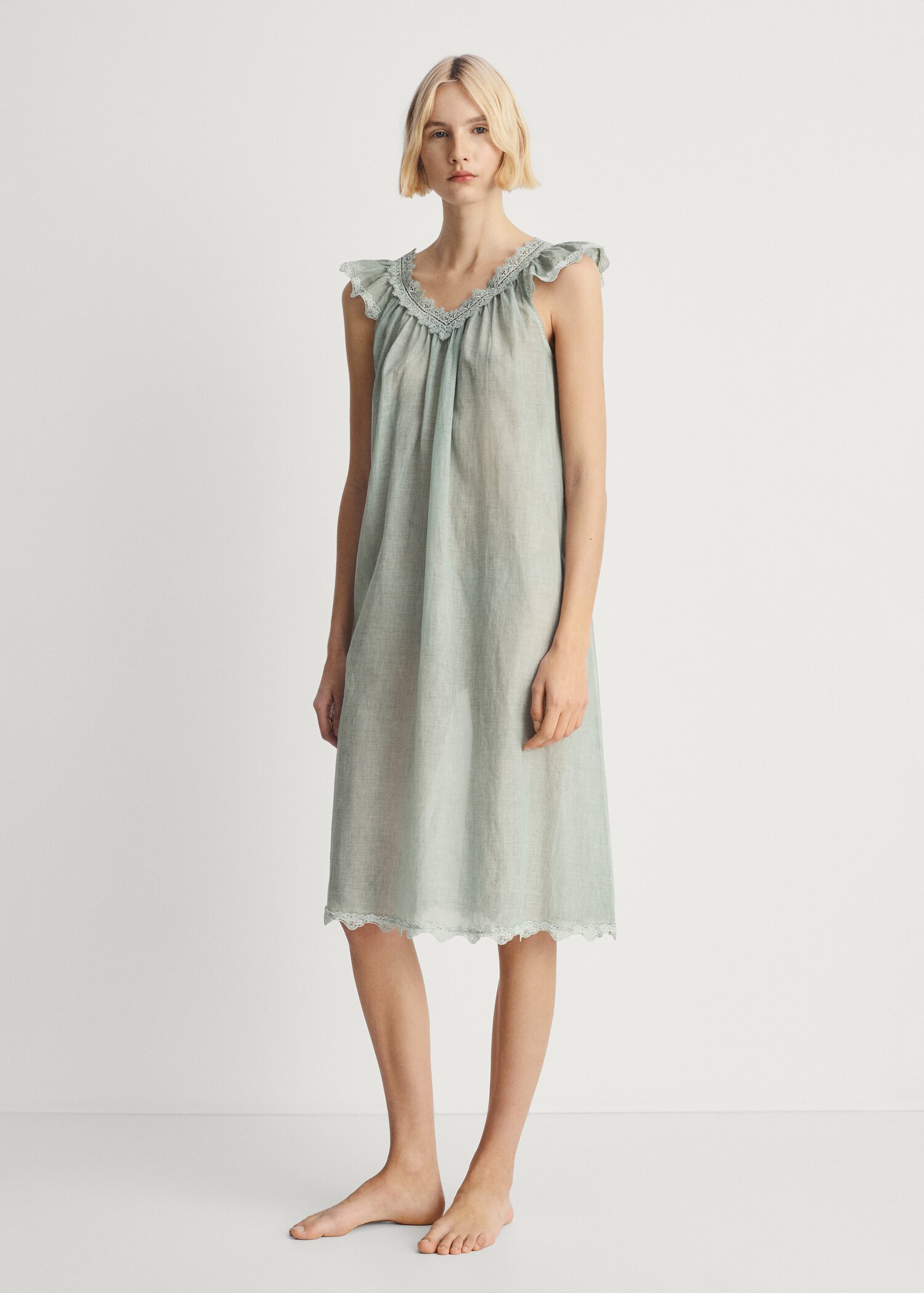 Chemise de nuit coton overdyed dentelle - Plan général