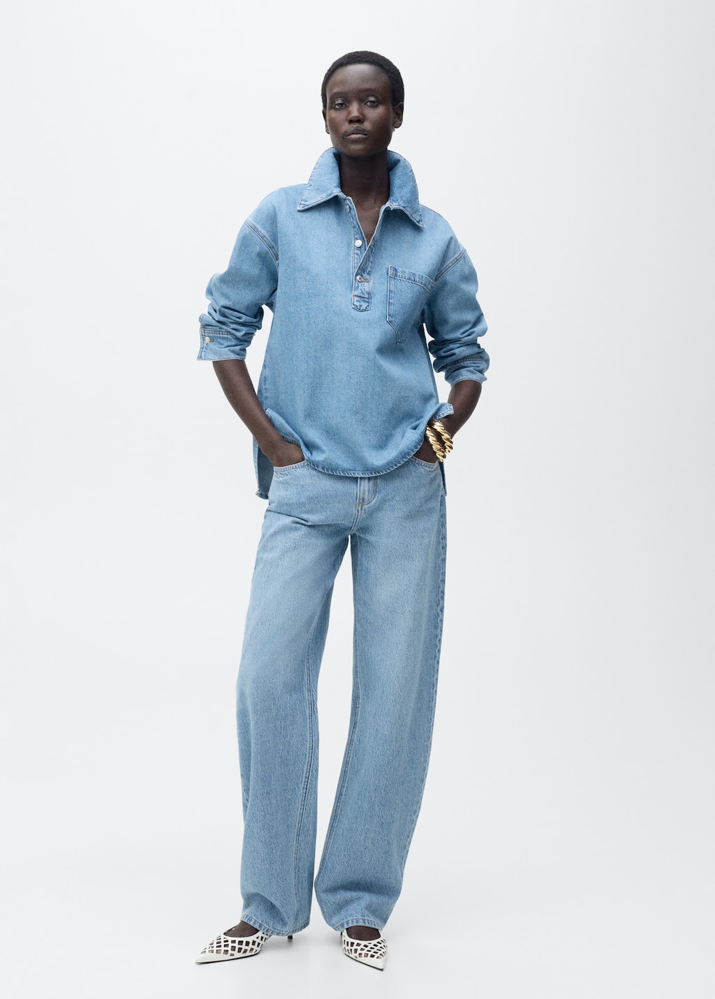 売れ筋商品|||マルコポーロ デニム シャツ レディース トップス Button-down blouse - blue depths 洗濯機可能〉ショート丈 デニム シャツ （シャツ・ブラウス