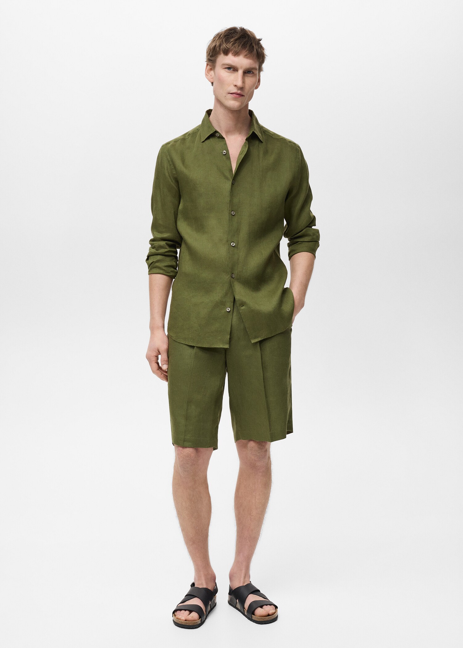 100% linen bermuda shorts with pleats - General plane