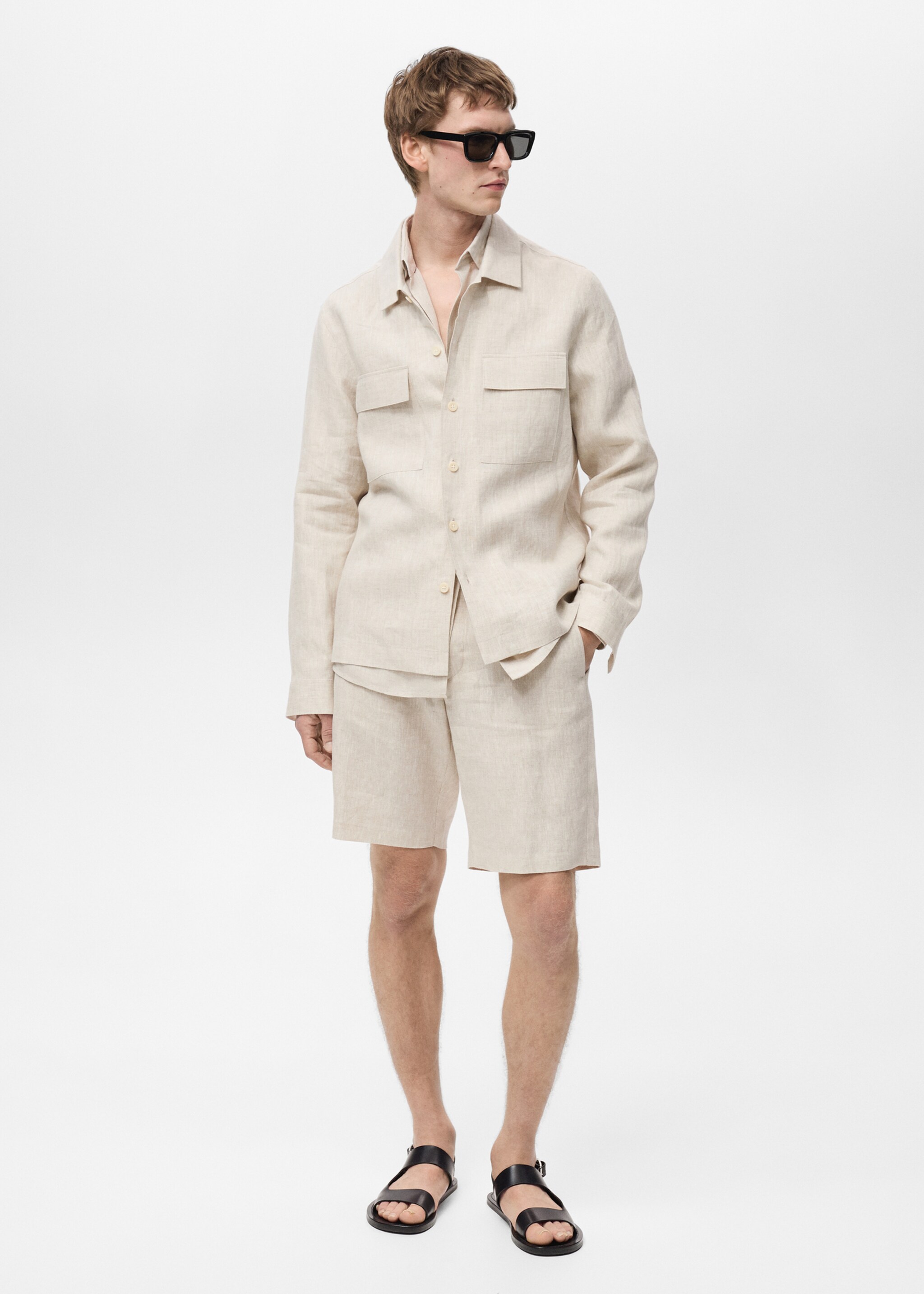 100% linen overshirt with pockets - General plane