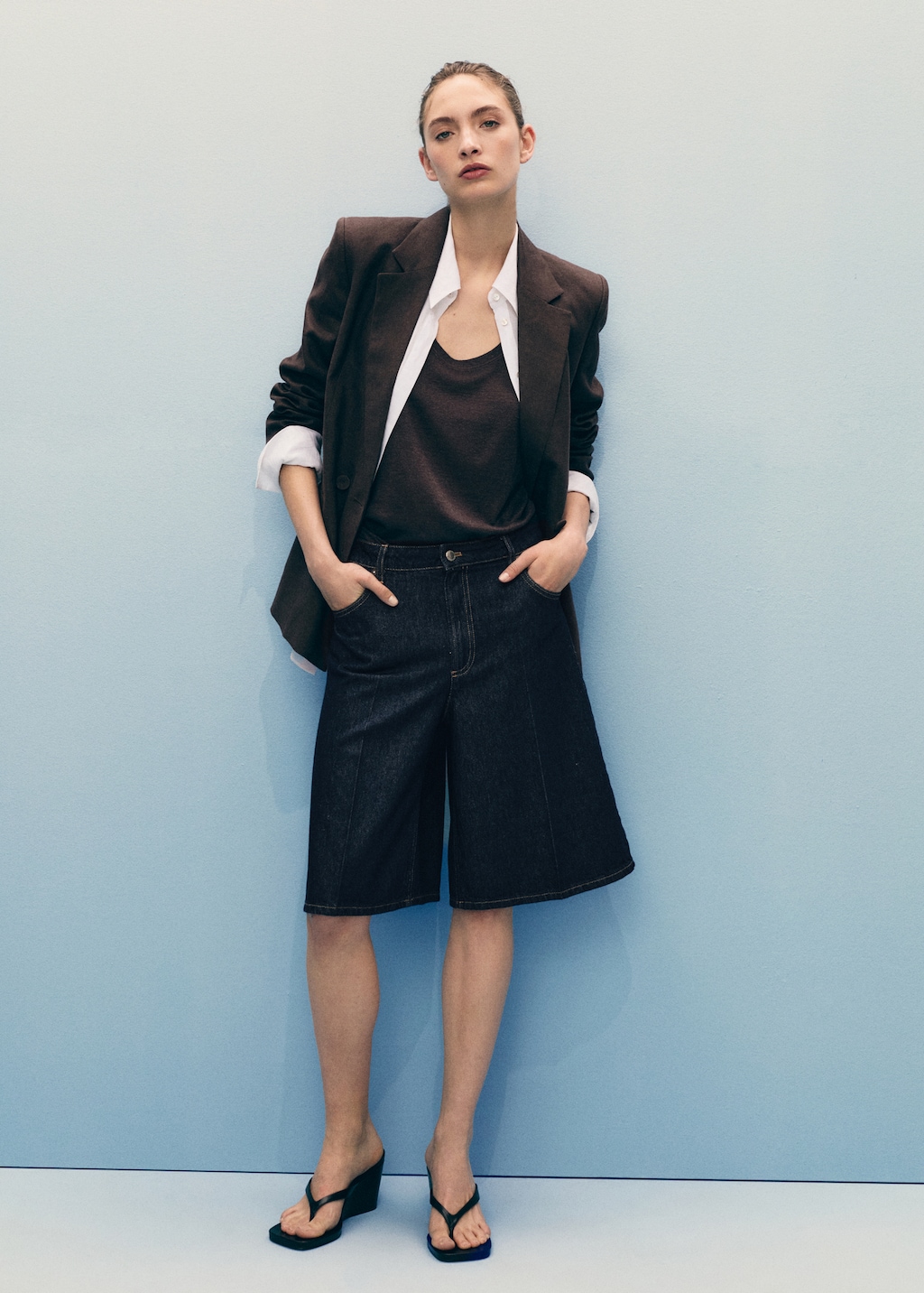 High-waisted denim bermuda jorts